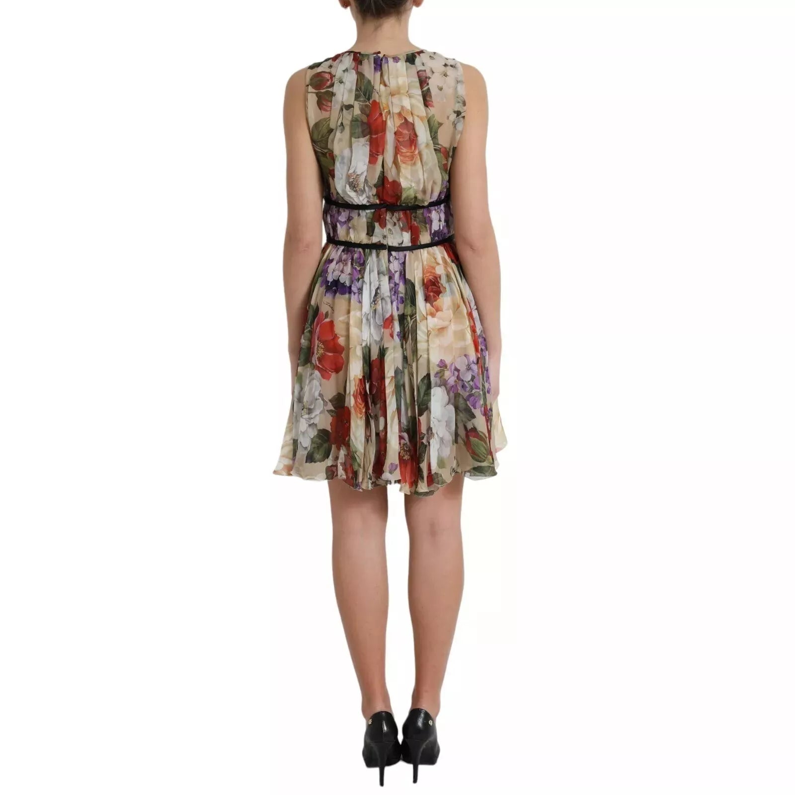 Dolce & Gabbana Beige Floral Sleeveless A-line Mini Dress Dolce & Gabbana