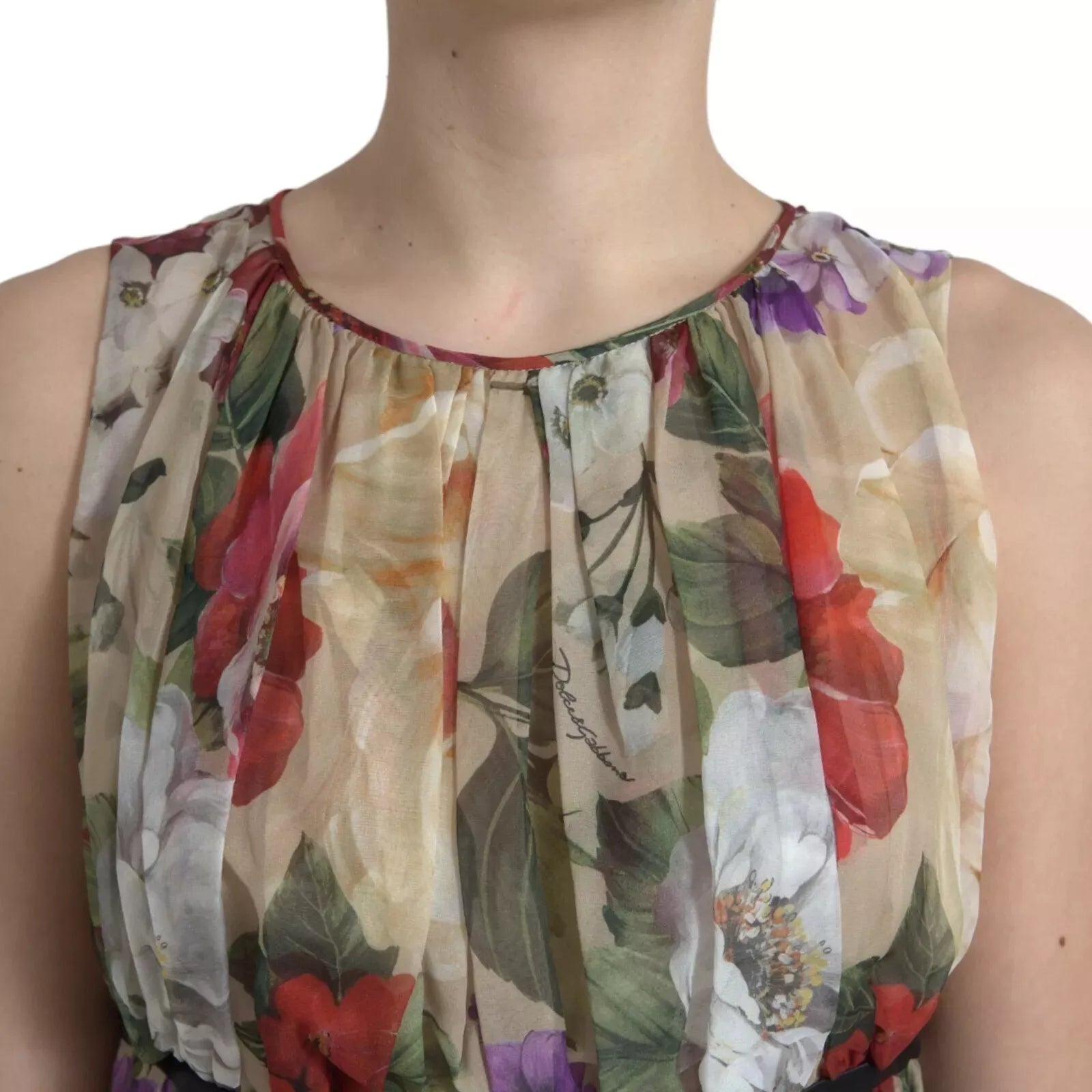 Dolce & Gabbana Beige Floral Sleeveless A-line Mini Dress Dolce & Gabbana