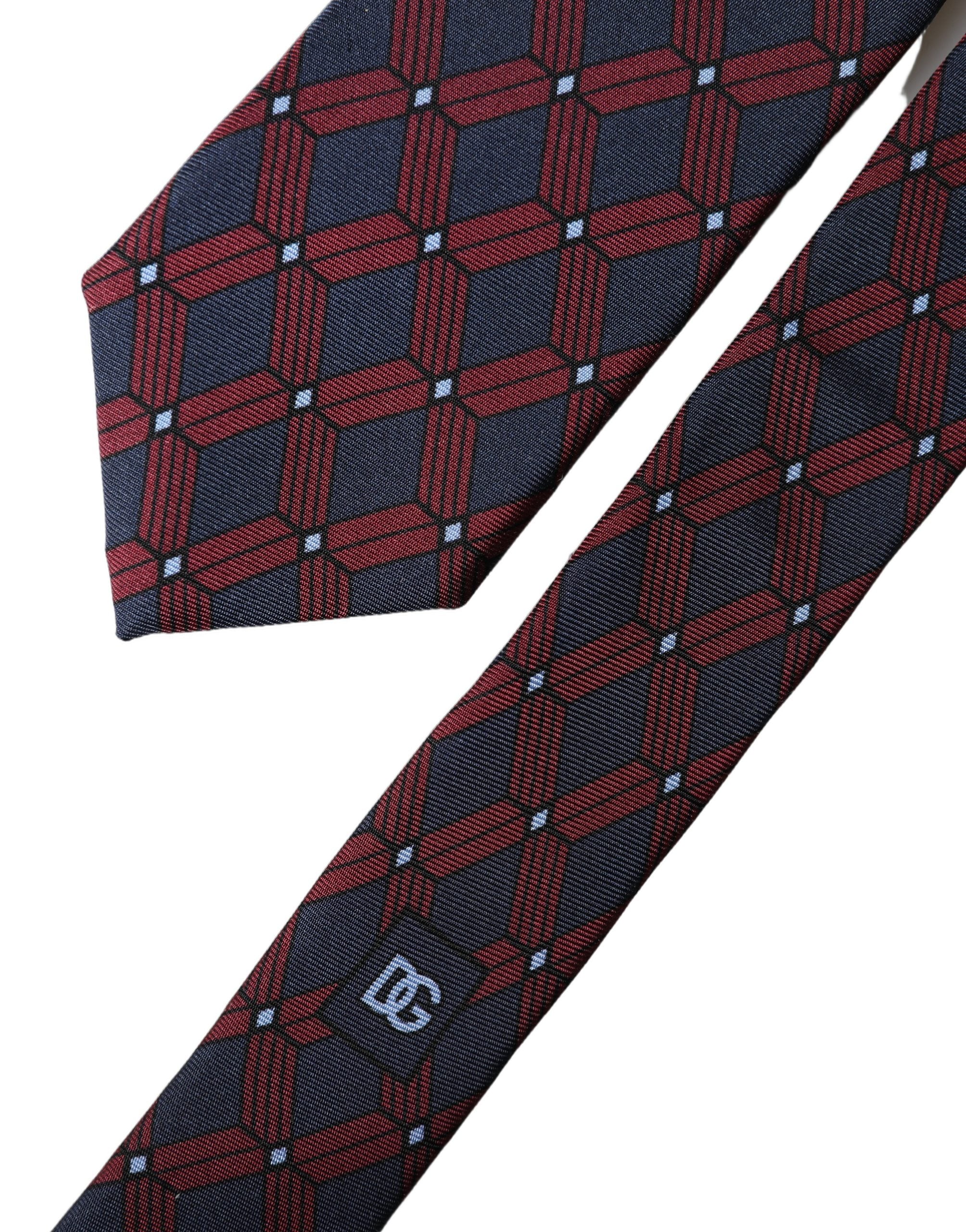 Dolce & Gabbana Blue Red Patterned 100% Silk Adjustable Men Necktie Tie Dolce & Gabbana