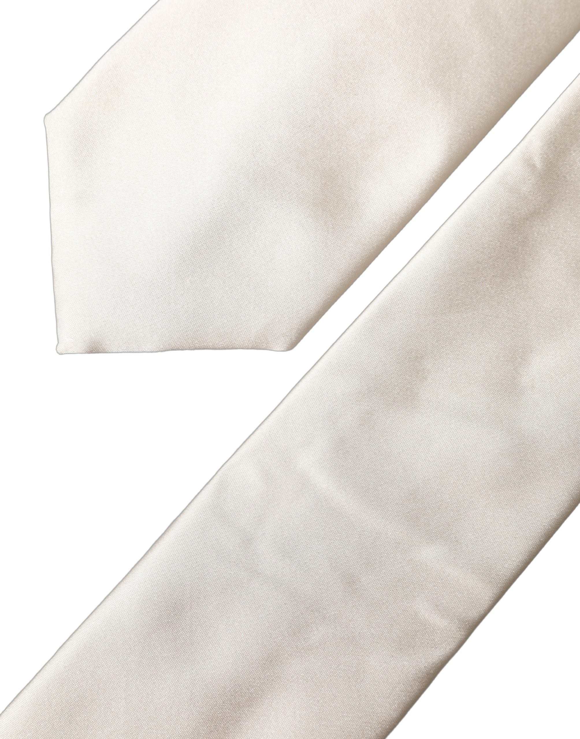 Dolce & Gabbana Off White Satin Silk Adjustable Women Tied Necktie Tie Dolce & Gabbana