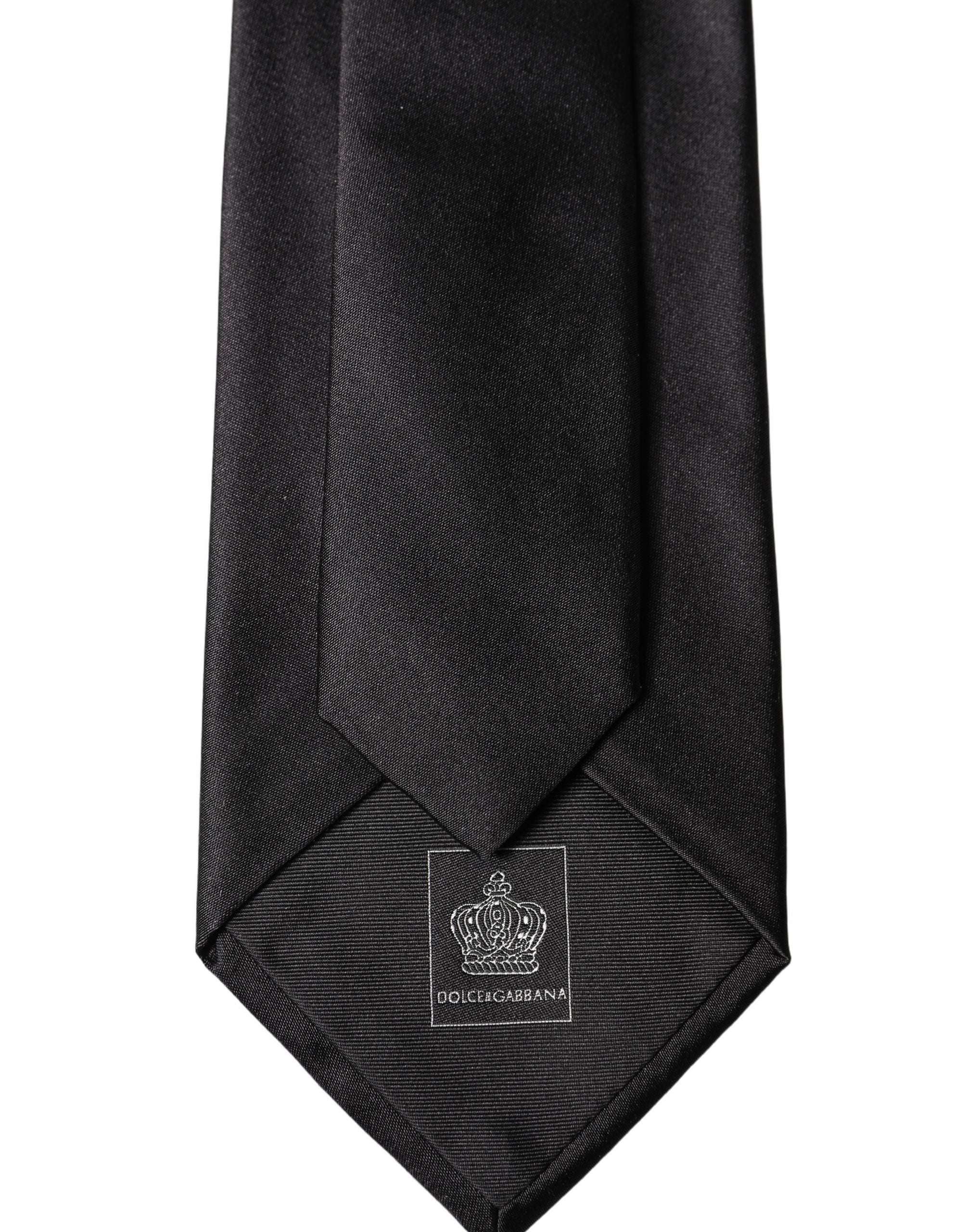 Dolce & Gabbana Black Satin 100% Silk Adjustable Women Tied Necktie Tie Dolce & Gabbana