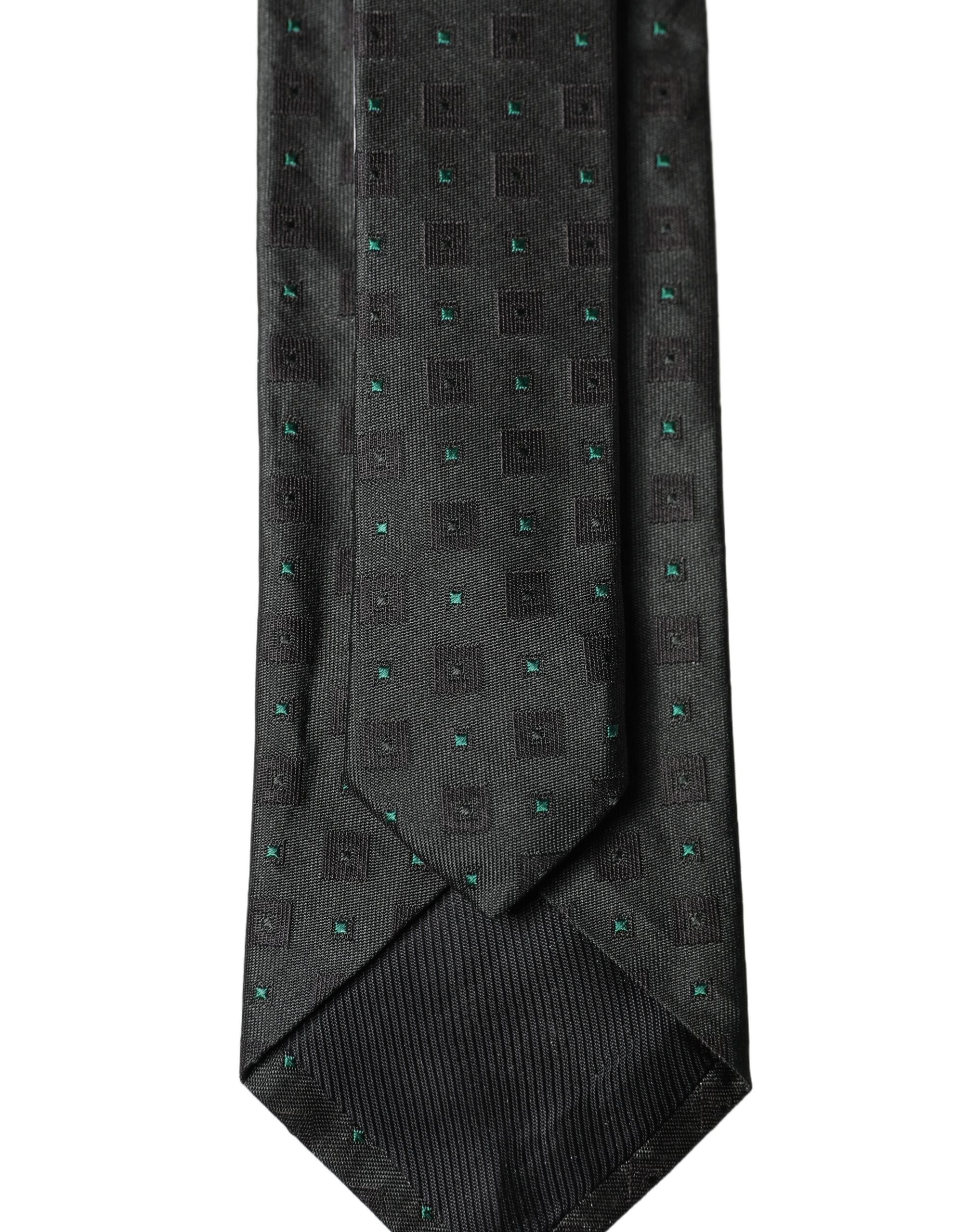 Dolce & Gabbana Black Geometric Silk Adjustable Men Tied Necktie Tie Dolce & Gabbana