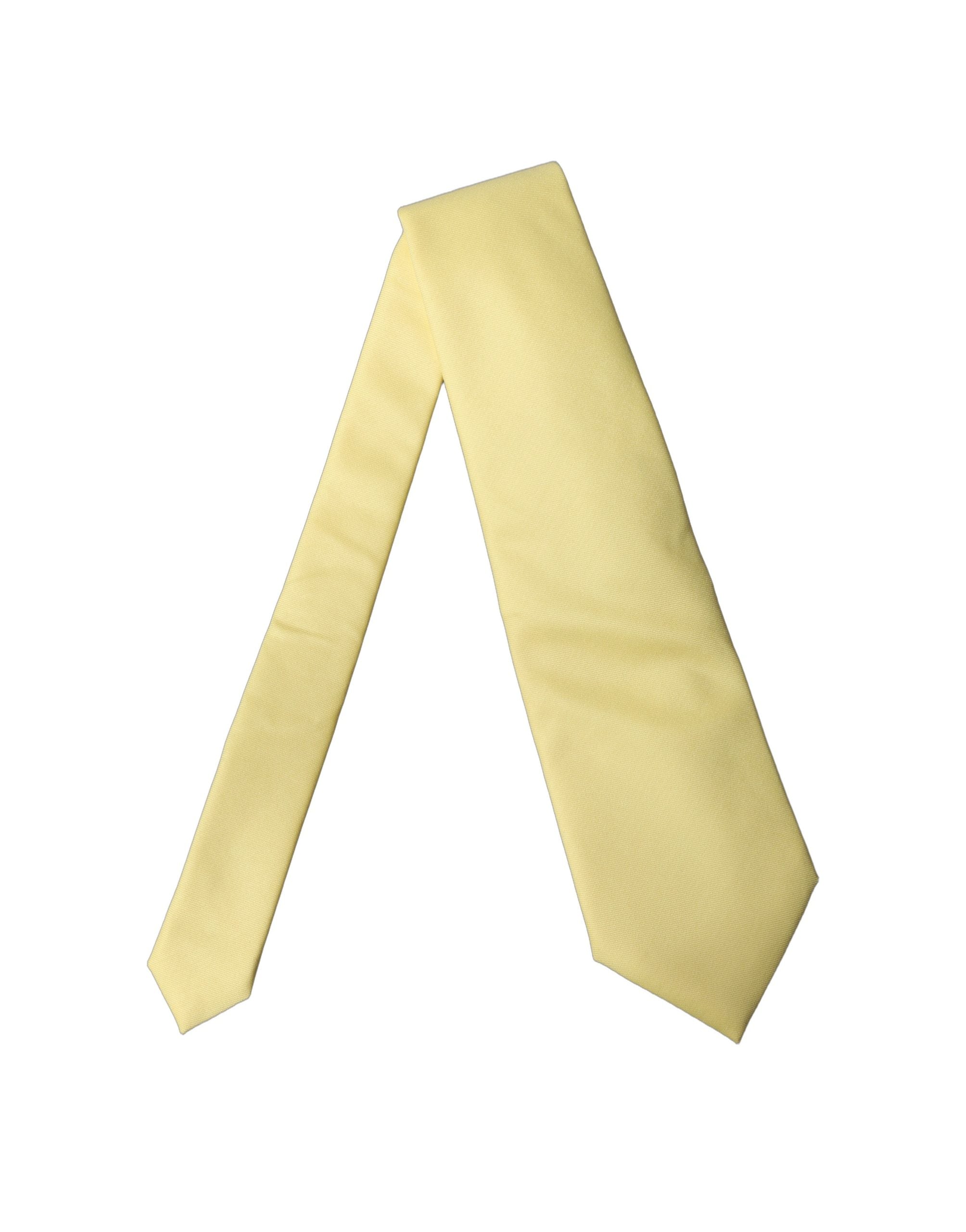 Dolce & Gabbana Yellow Solid Satin Silk Adjustable Women Tied Necktie Tie Dolce & Gabbana