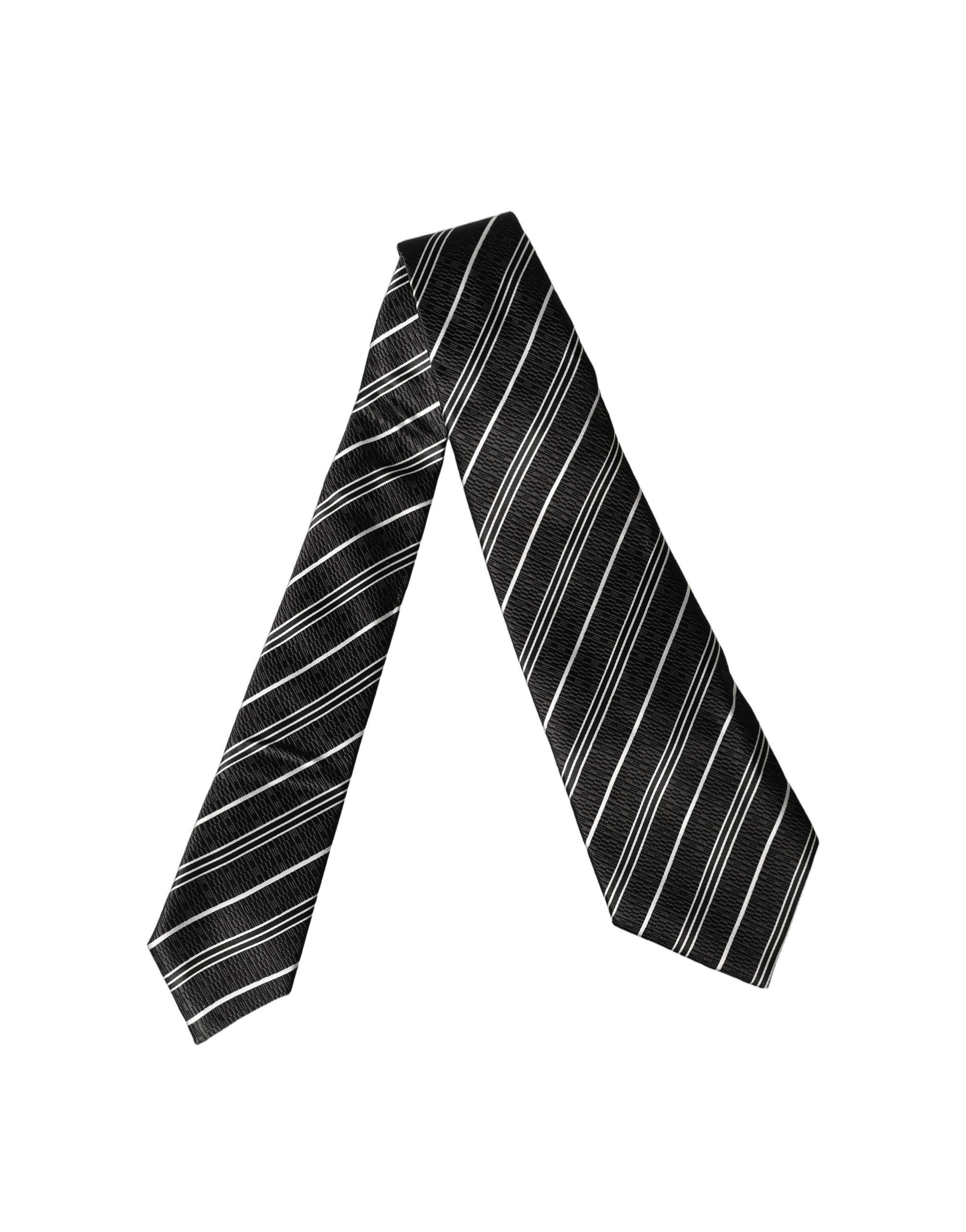 Dolce & Gabbana Black White Stripes Silk Adjustable Women Necktie Tie Dolce & Gabbana