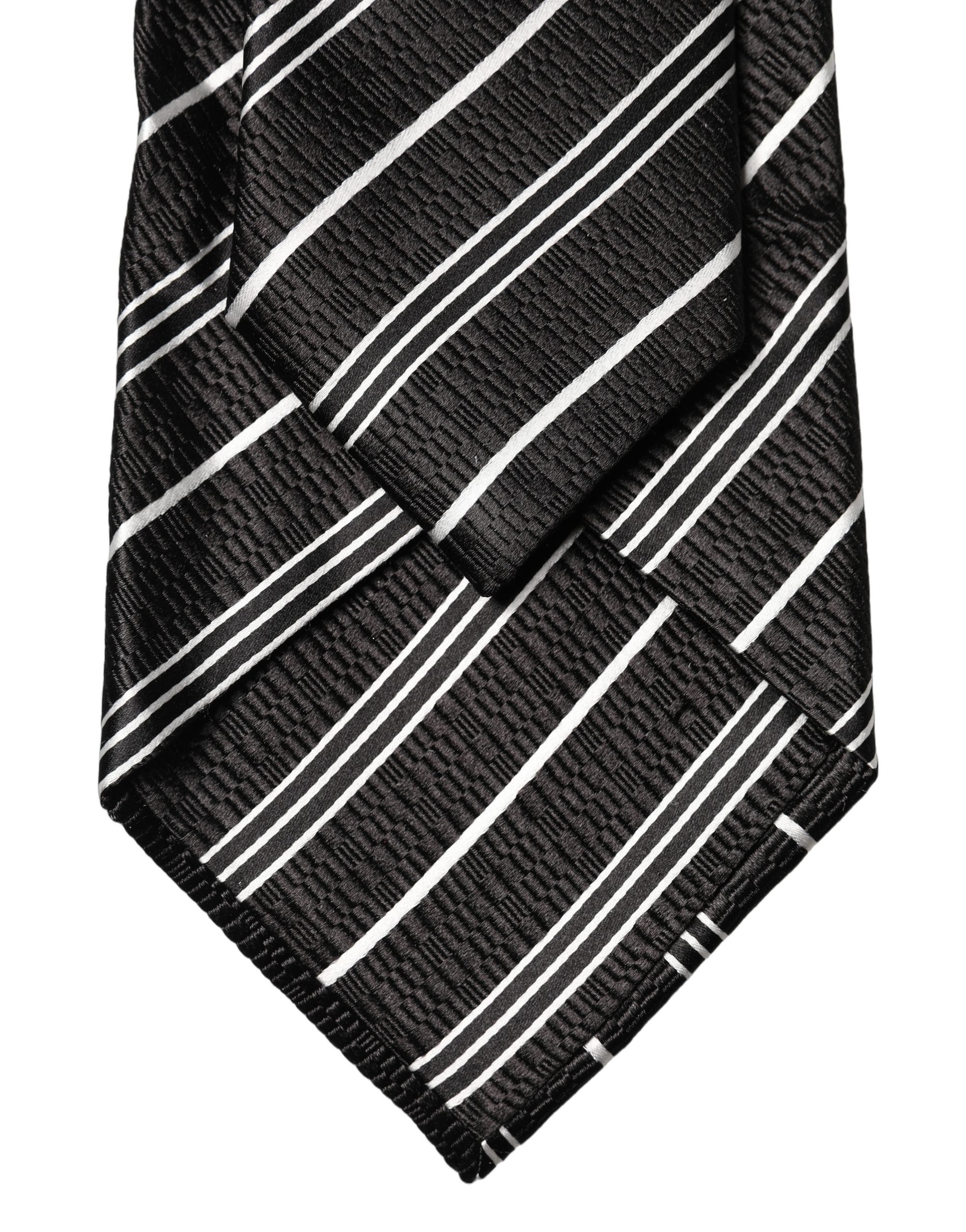 Dolce & Gabbana Black White Stripes Silk Adjustable Women Necktie Tie Dolce & Gabbana