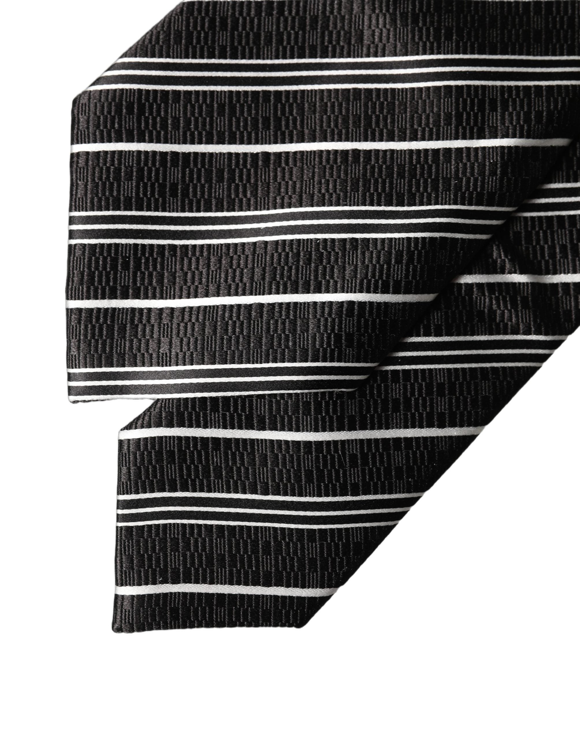 Dolce & Gabbana Black White Stripes Silk Adjustable Women Necktie Tie Dolce & Gabbana