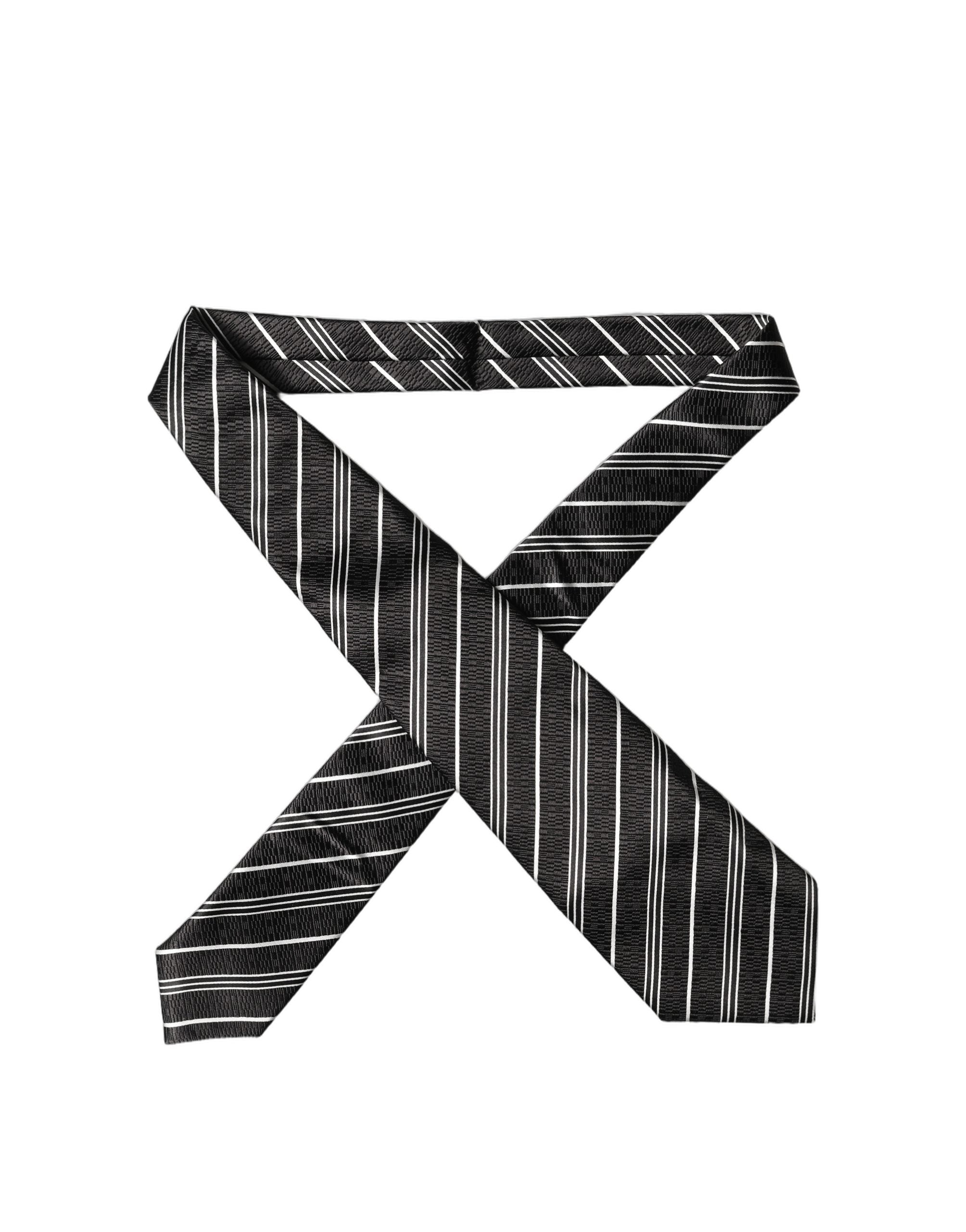Dolce & Gabbana Black White Stripes Silk Adjustable Women Necktie Tie Dolce & Gabbana