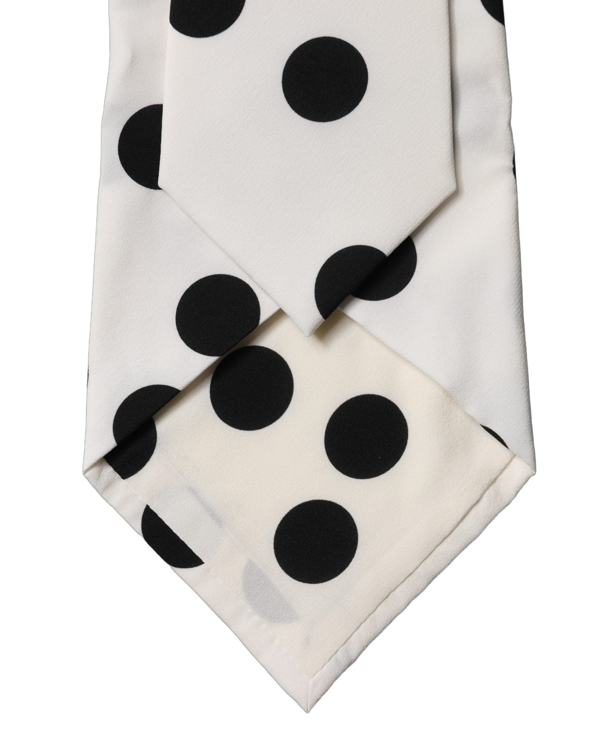 Dolce & Gabbana White Black Polka Dot Silk Adjustable Women Necktie Tie Dolce & Gabbana