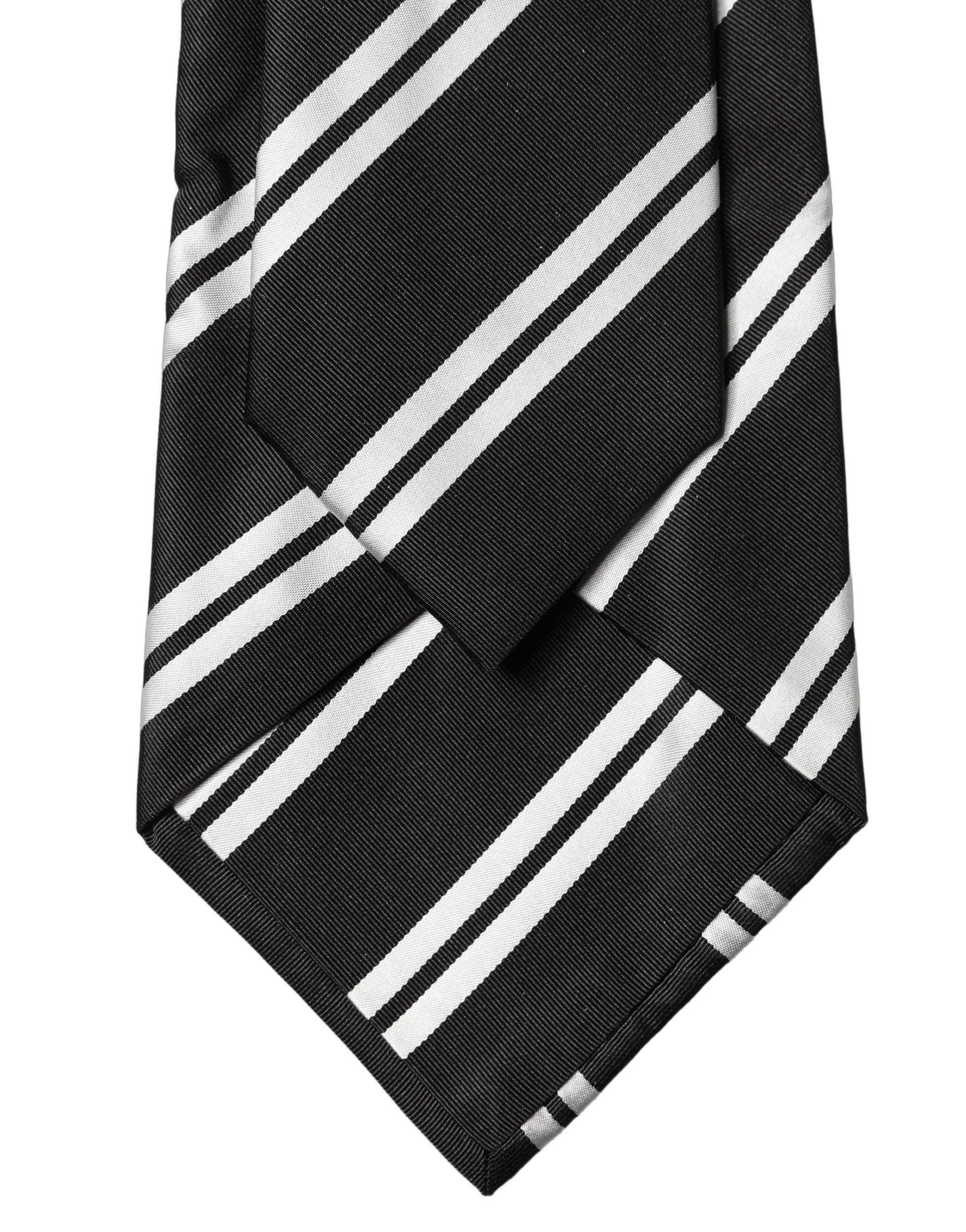 Dolce & Gabbana Black White Stripes Silk Adjustable Women Necktie Tie Dolce & Gabbana
