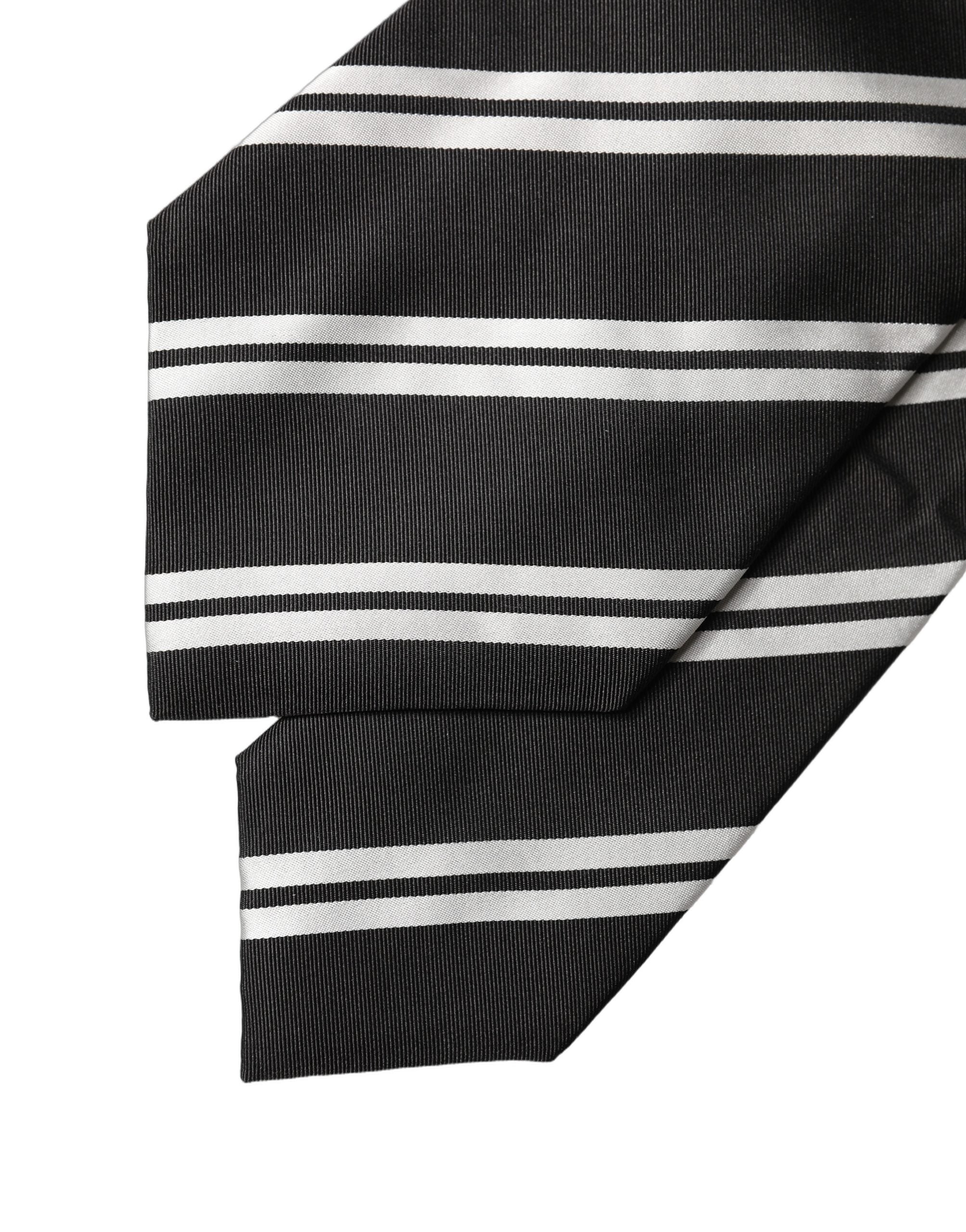 Dolce & Gabbana Black White Stripes Silk Adjustable Women Necktie Tie Dolce & Gabbana
