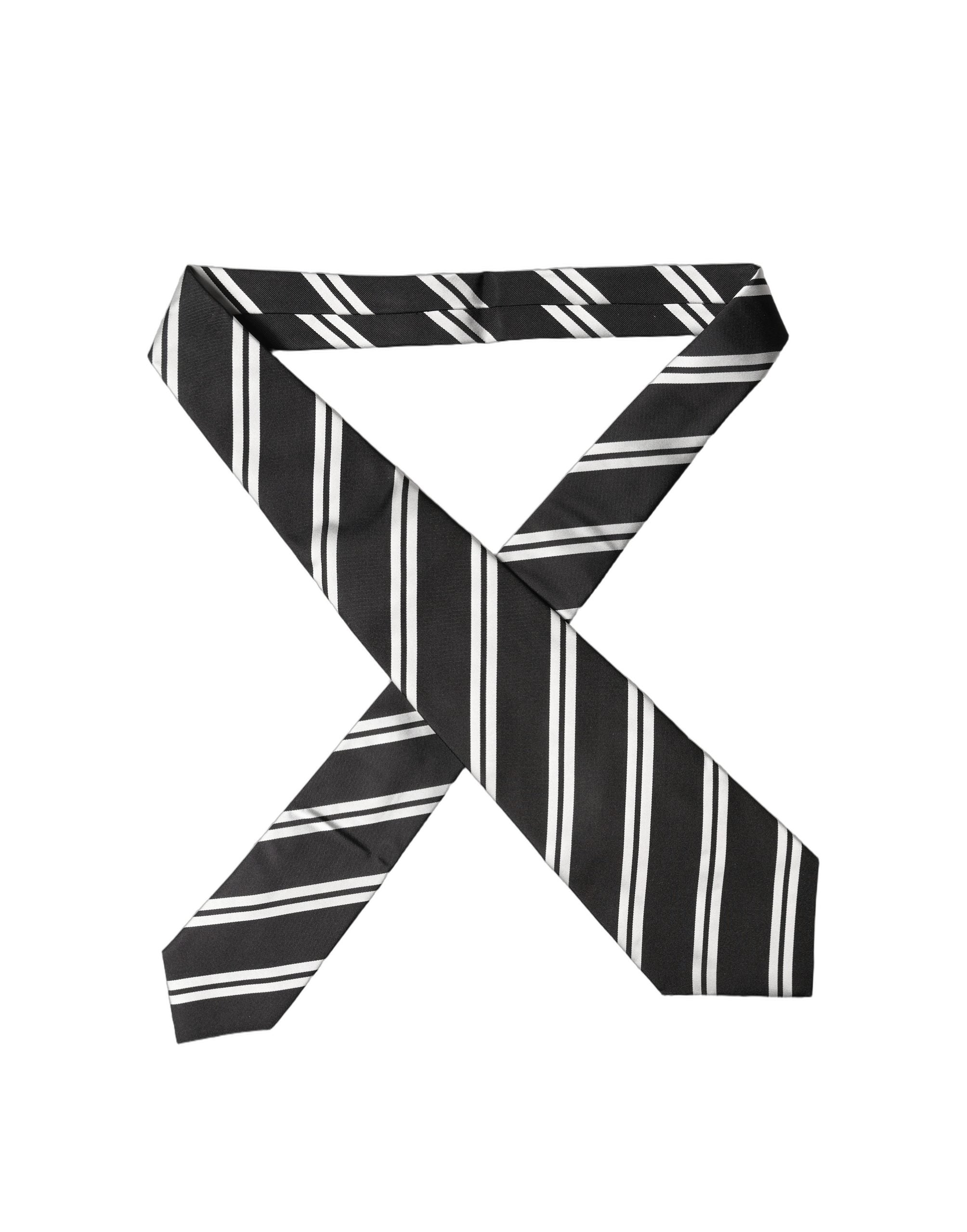 Dolce & Gabbana Black White Stripes Silk Adjustable Women Necktie Tie Dolce & Gabbana