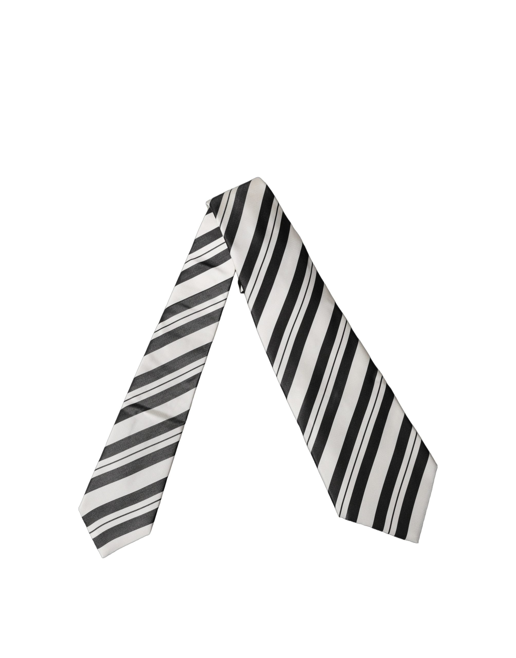 Dolce & Gabbana Black White Stripes Silk Adjustable Women Necktie Tie Dolce & Gabbana