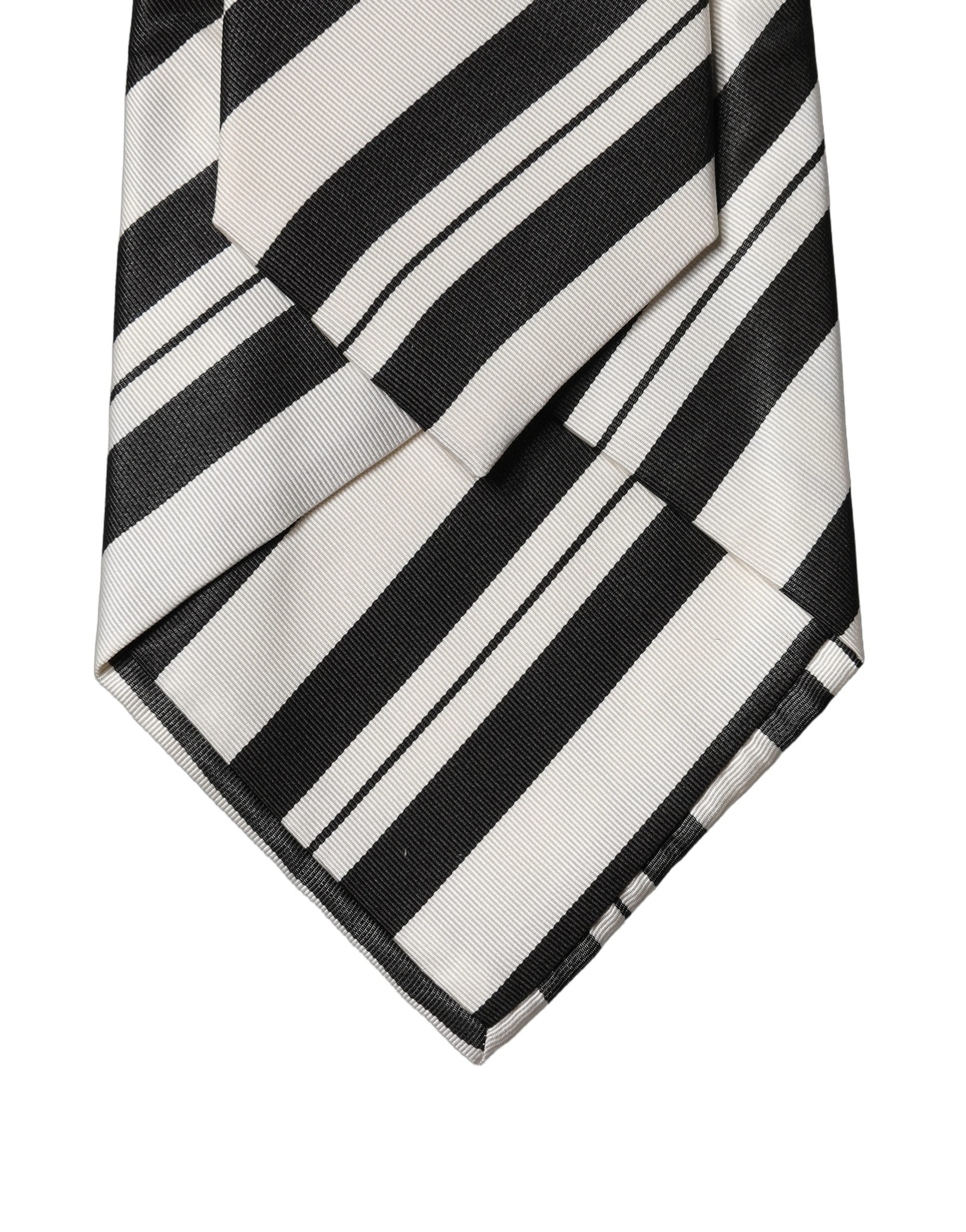 Dolce & Gabbana Black White Stripes Silk Adjustable Women Necktie Tie Dolce & Gabbana