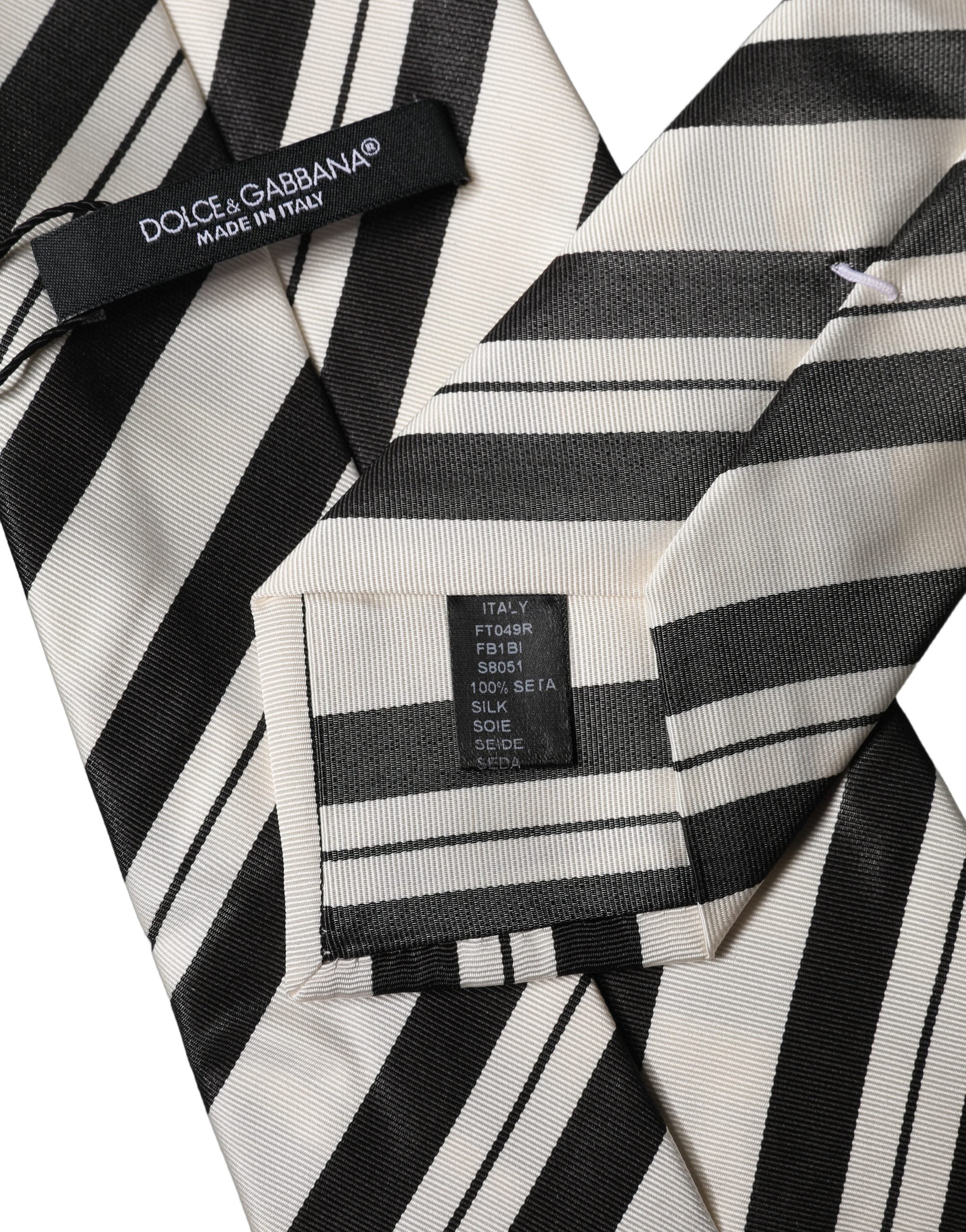 Dolce & Gabbana Black White Stripes Silk Adjustable Women Necktie Tie Dolce & Gabbana