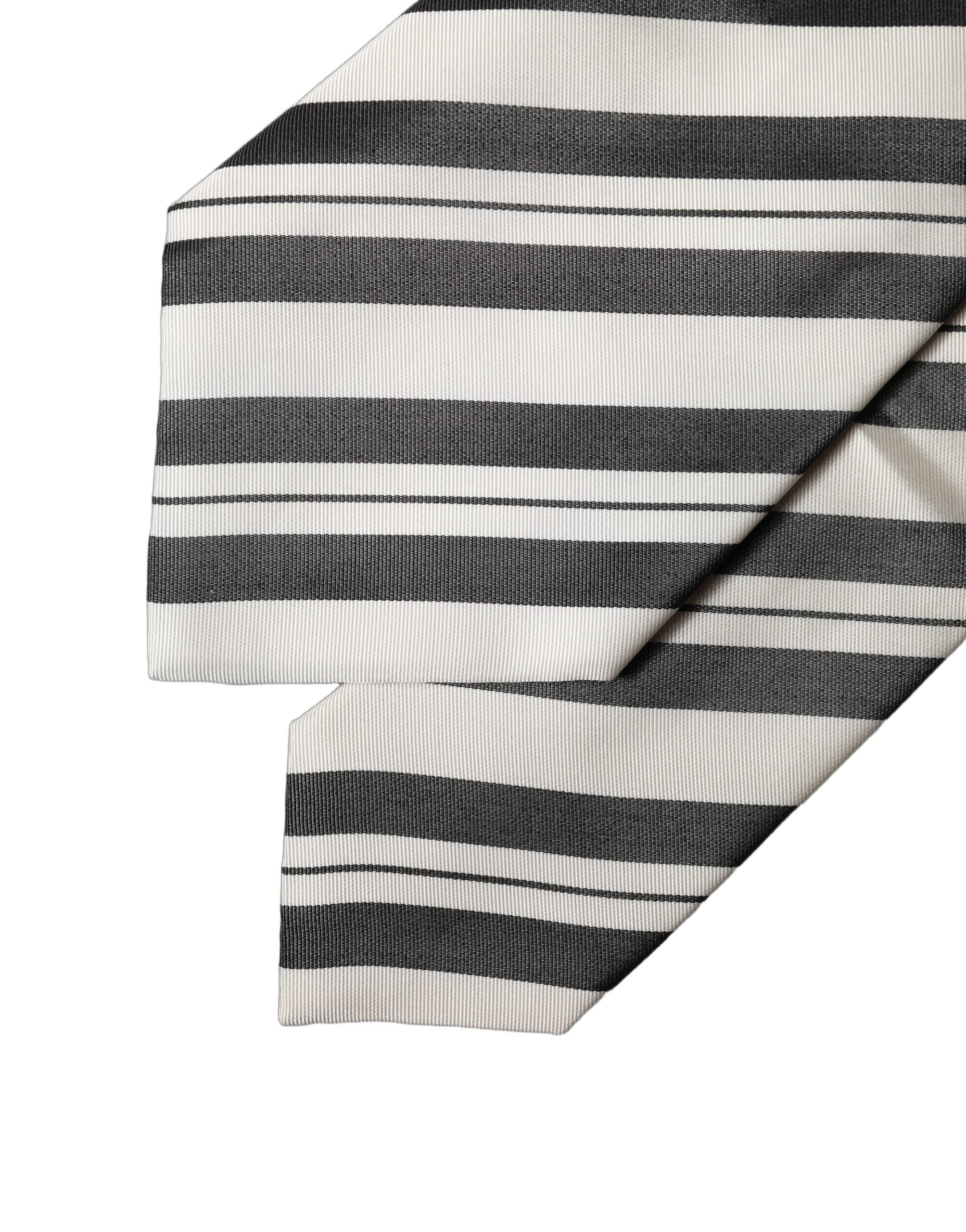 Dolce & Gabbana Black White Stripes Silk Adjustable Women Necktie Tie Dolce & Gabbana