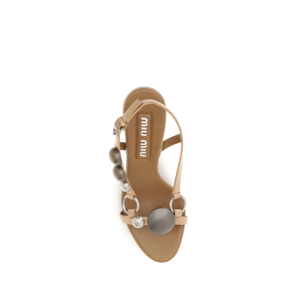 Miu Miu Brown Calf Leather Bos Taurus Stiletto Heel Sandals Miu Miu