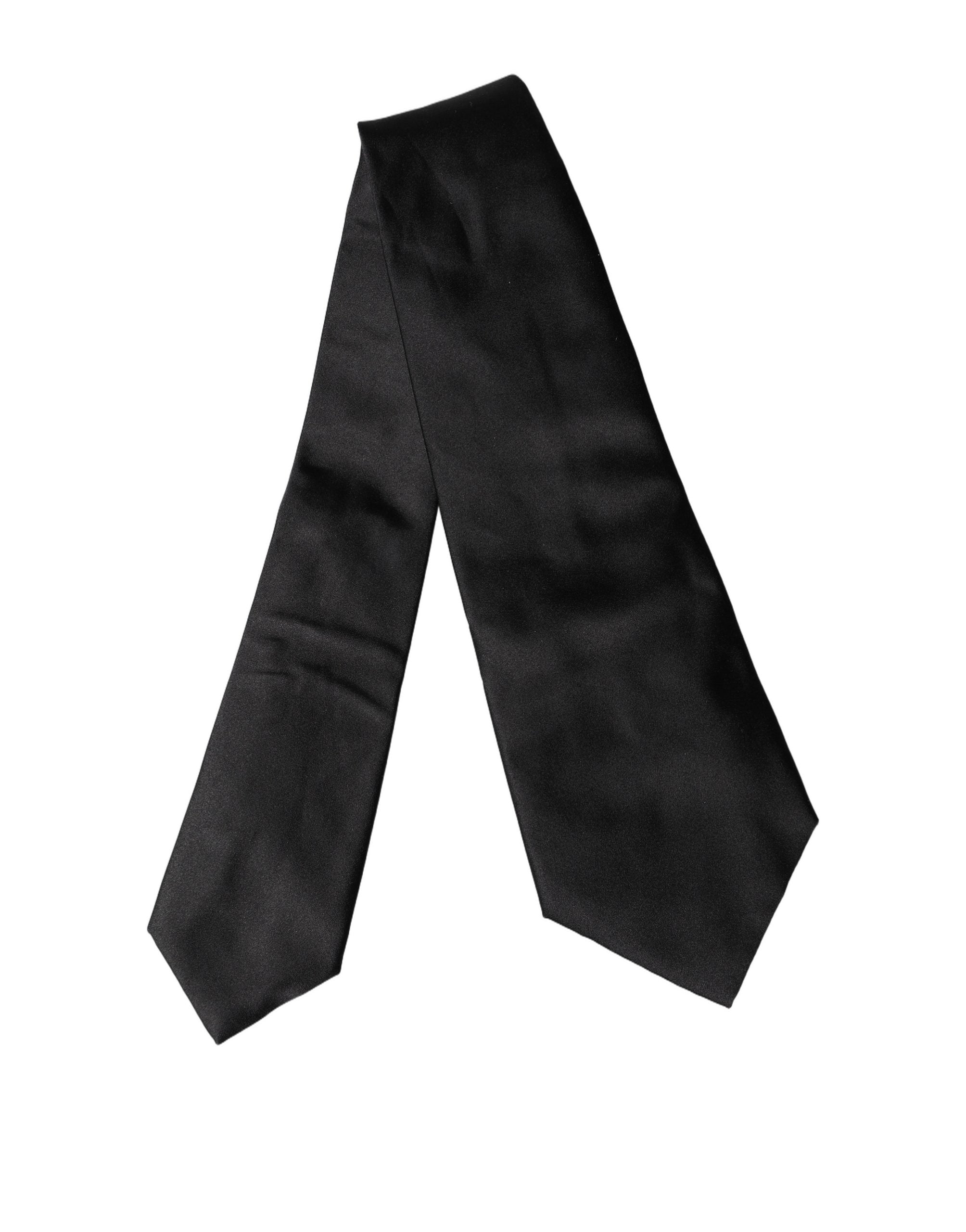 Dolce & Gabbana Black Satin Silk Blend Adjustable Women Tied Necktie Tie Dolce & Gabbana