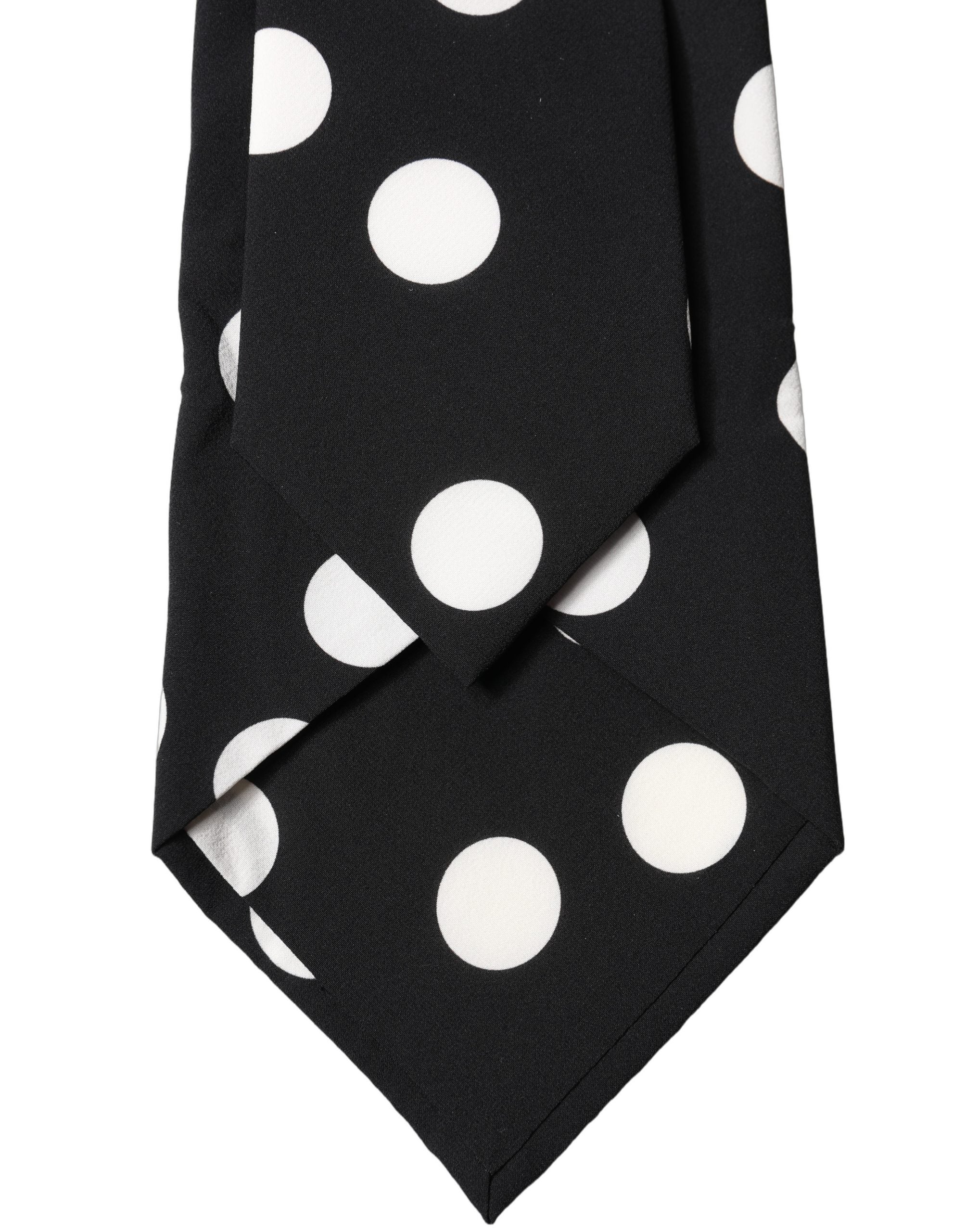 Dolce & Gabbana Black White Polka Dot Silk Adjustable Women Necktie Tie Dolce & Gabbana
