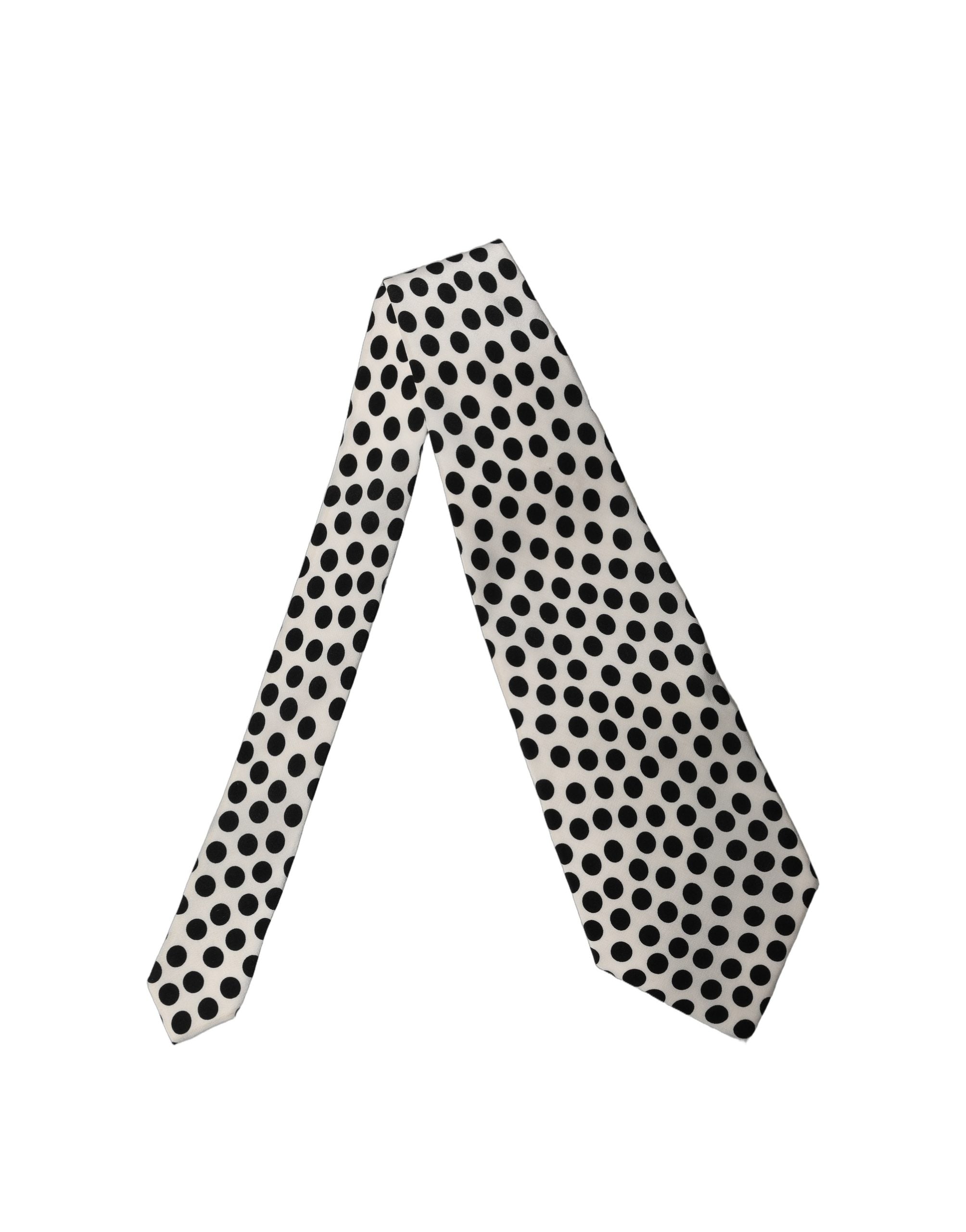 Dolce & Gabbana White Black Polka Dot Silk Adjustable Women Necktie Tie Dolce & Gabbana
