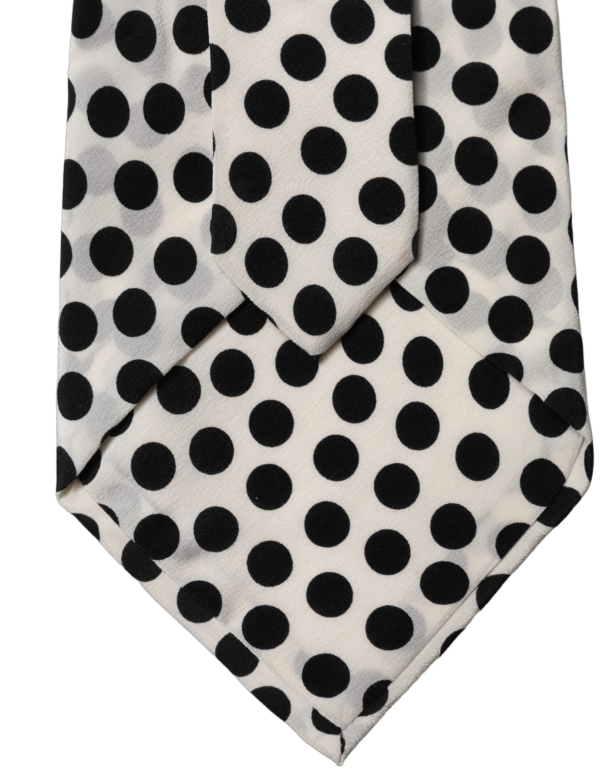 Dolce & Gabbana White Black Polka Dot Silk Adjustable Women Necktie Tie Dolce & Gabbana