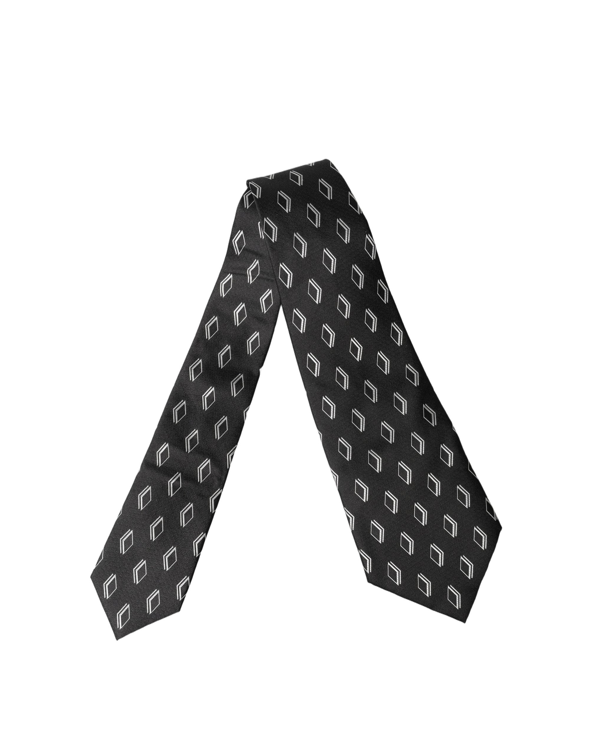 Dolce & Gabbana Black Patterned Silk Adjustable Women Tied Necktie Tie Dolce & Gabbana