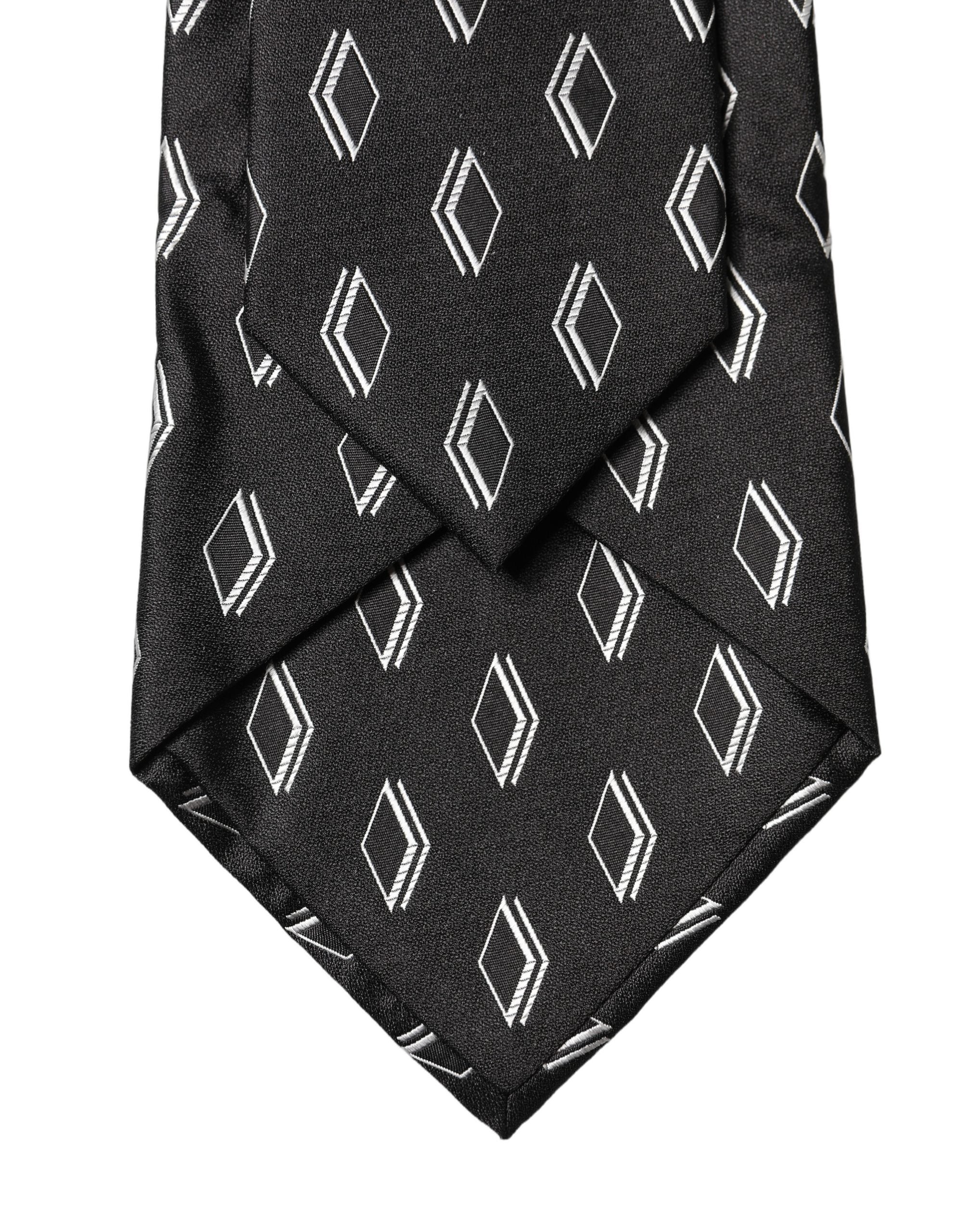 Dolce & Gabbana Black Patterned Silk Adjustable Women Tied Necktie Tie Dolce & Gabbana