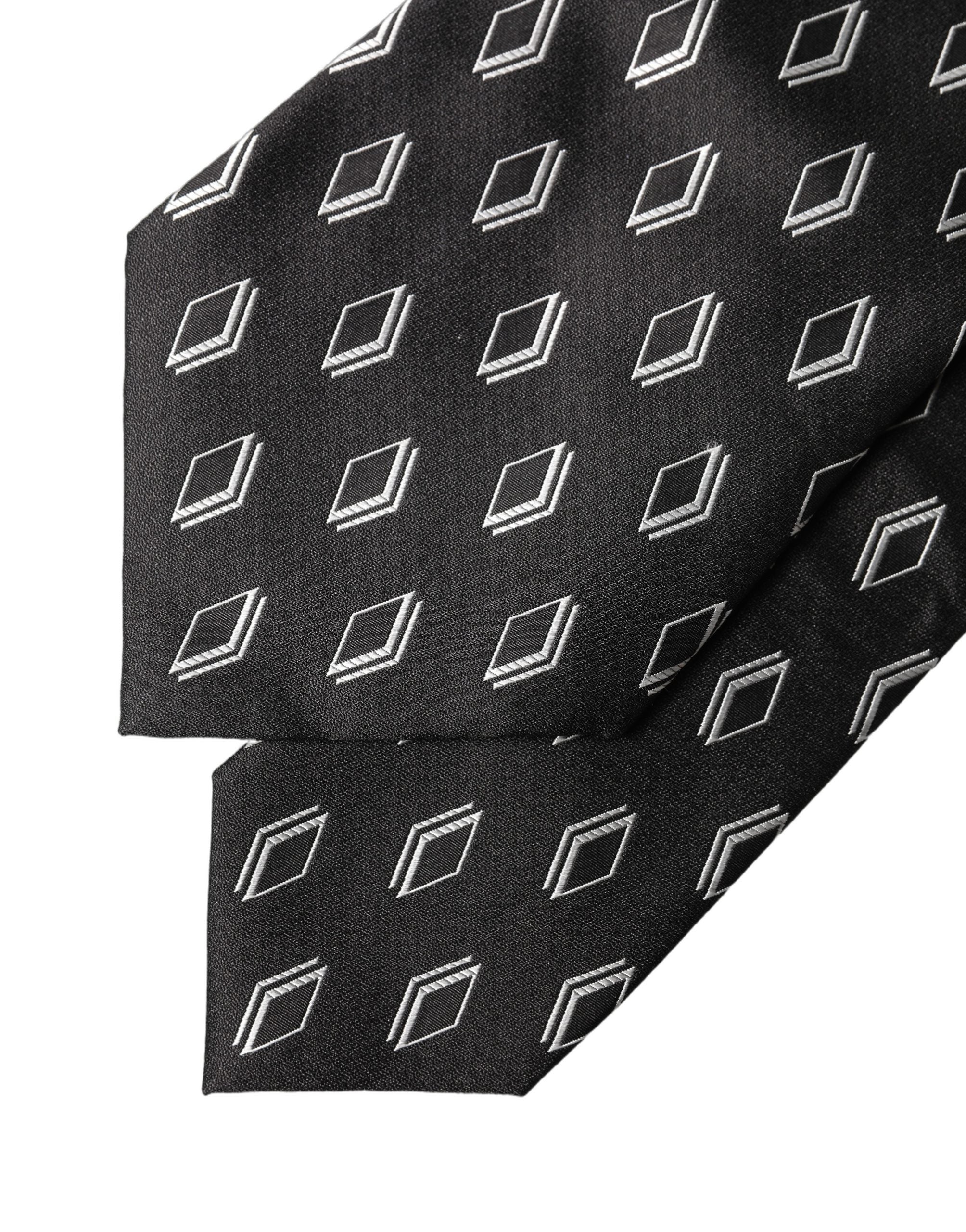 Dolce & Gabbana Black Patterned Silk Adjustable Women Tied Necktie Tie Dolce & Gabbana
