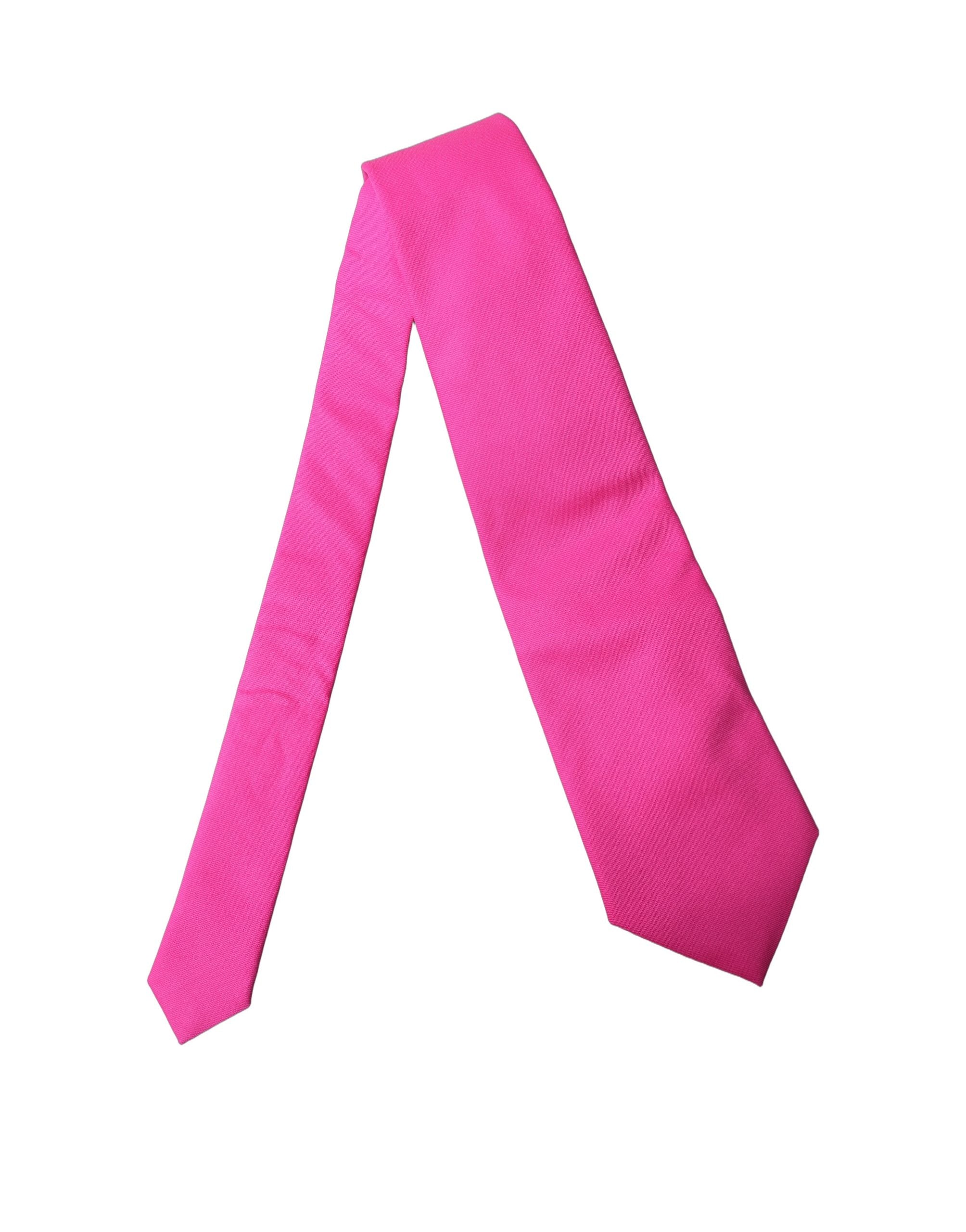 Dolce & Gabbana Neon Pink Solid Satin Silk Adjustable Women Necktie Tie Dolce & Gabbana