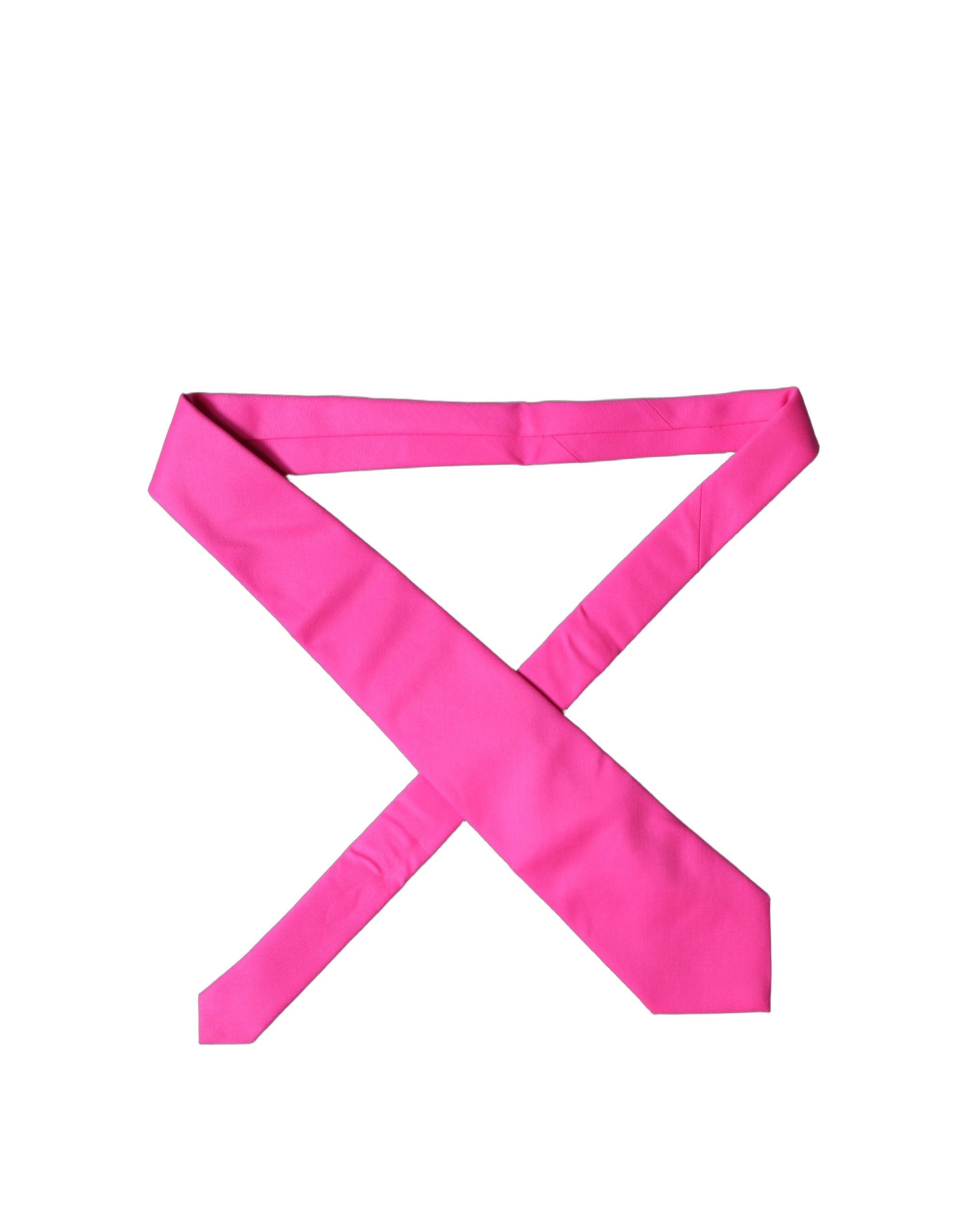 Dolce & Gabbana Neon Pink Solid Satin Silk Adjustable Women Necktie Tie Dolce & Gabbana