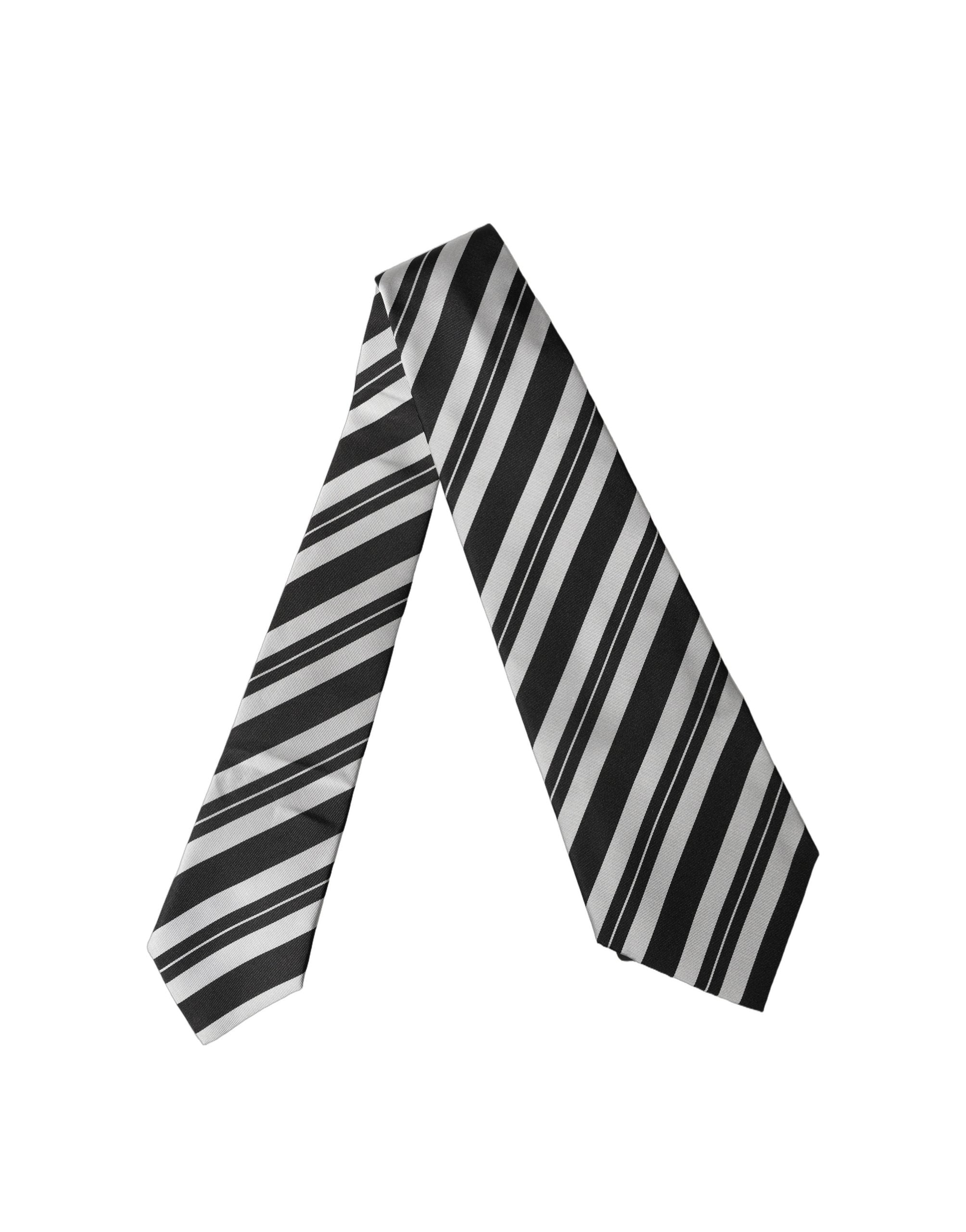 Dolce & Gabbana Black White Stripes Silk Adjustable Women Necktie Tie Dolce & Gabbana