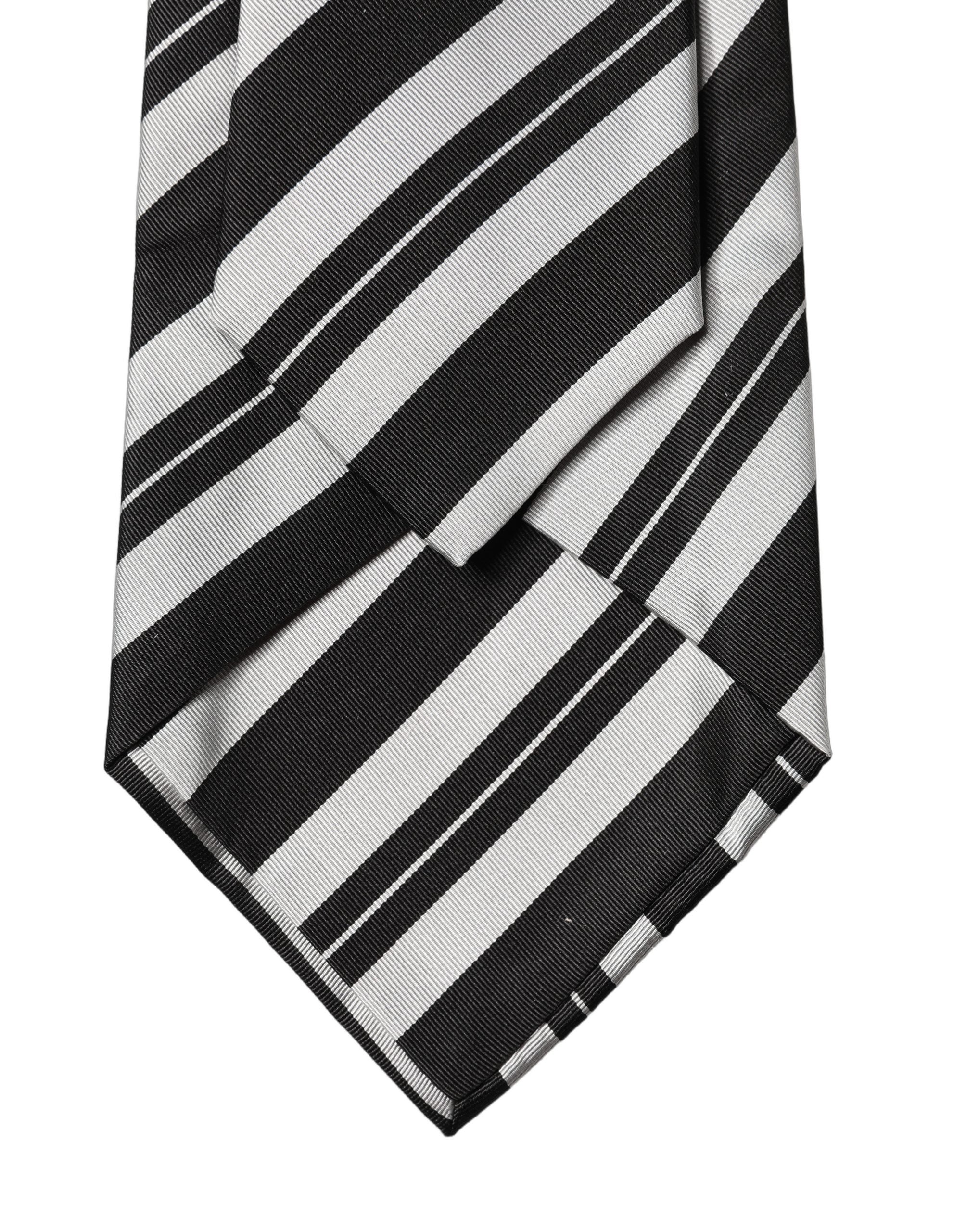 Dolce & Gabbana Black White Stripes Silk Adjustable Women Necktie Tie Dolce & Gabbana