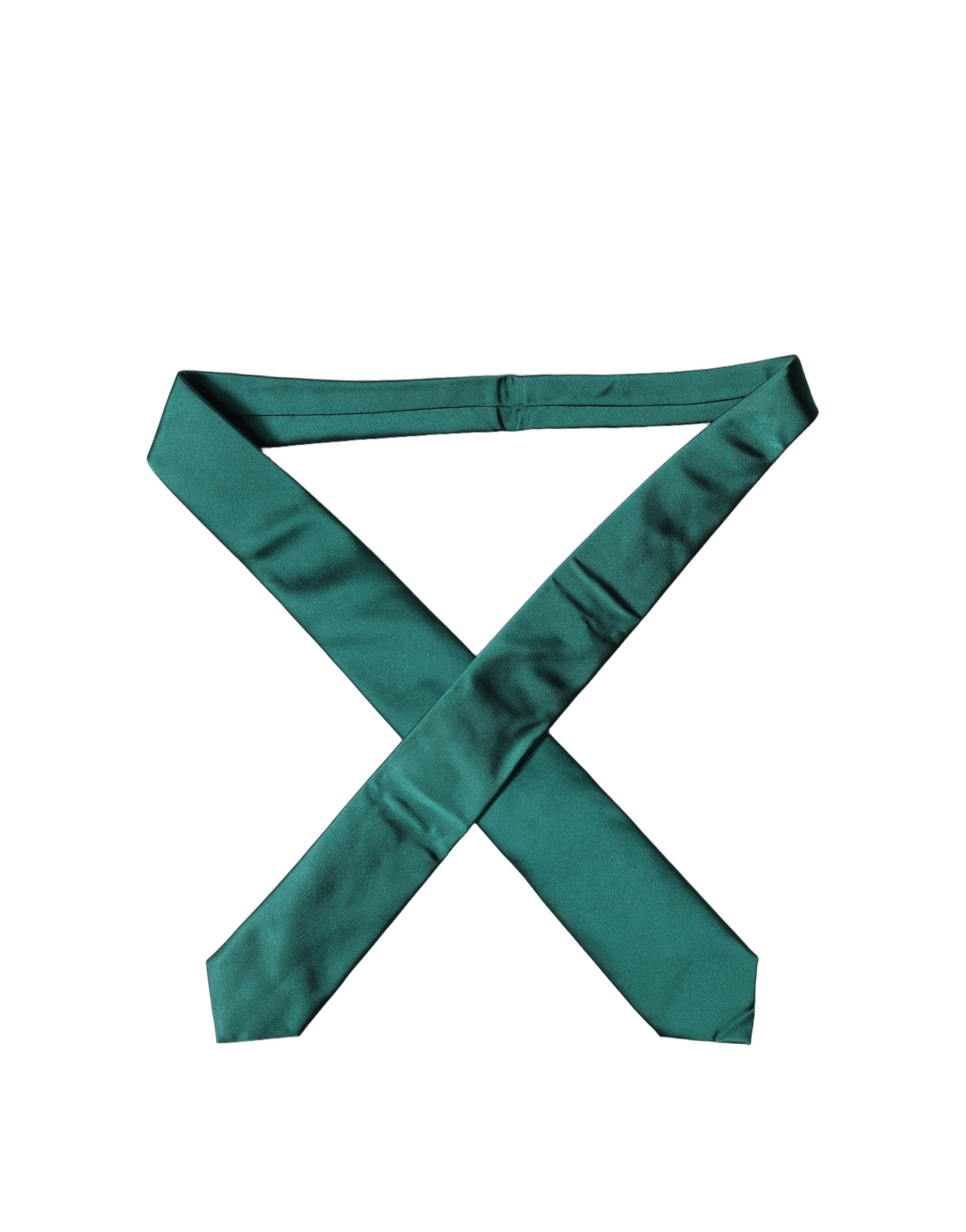 Dolce & Gabbana Dark Green Satin Silk Adjustable Women Tied Necktie Tie Dolce & Gabbana