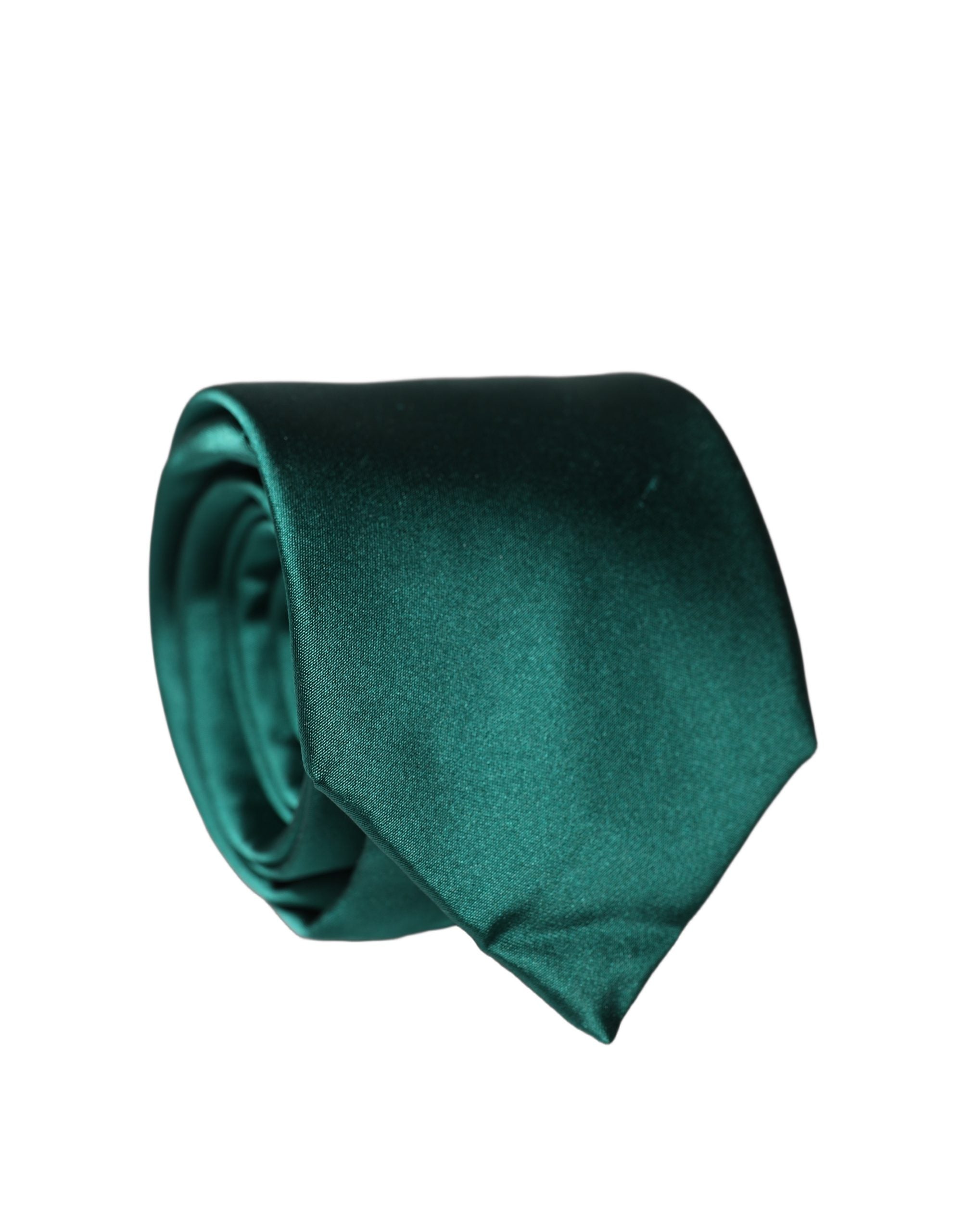 Dolce & Gabbana Dark Green Satin Silk Adjustable Women Tied Necktie Tie Dolce & Gabbana
