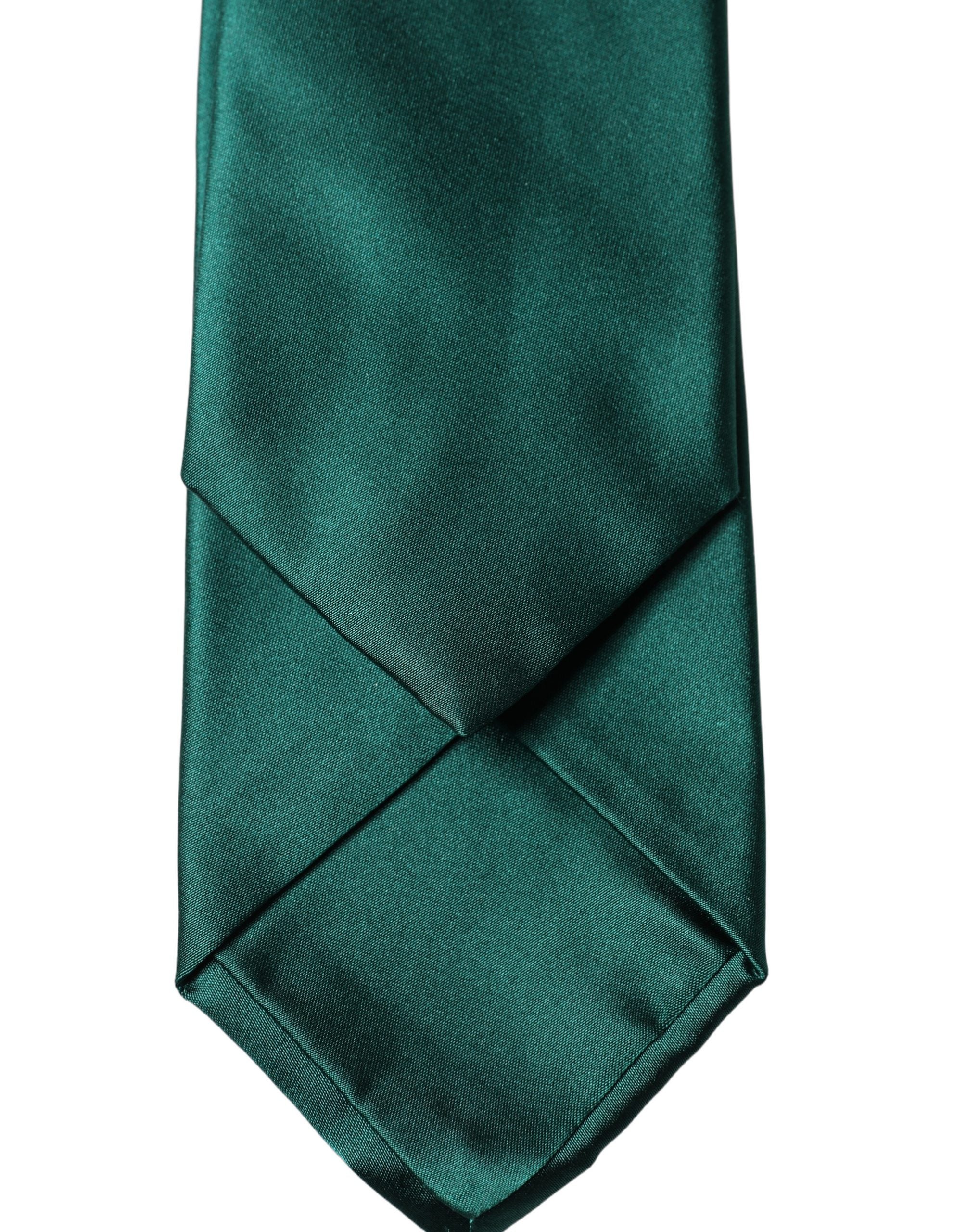 Dolce & Gabbana Dark Green Satin Silk Adjustable Women Tied Necktie Tie Dolce & Gabbana