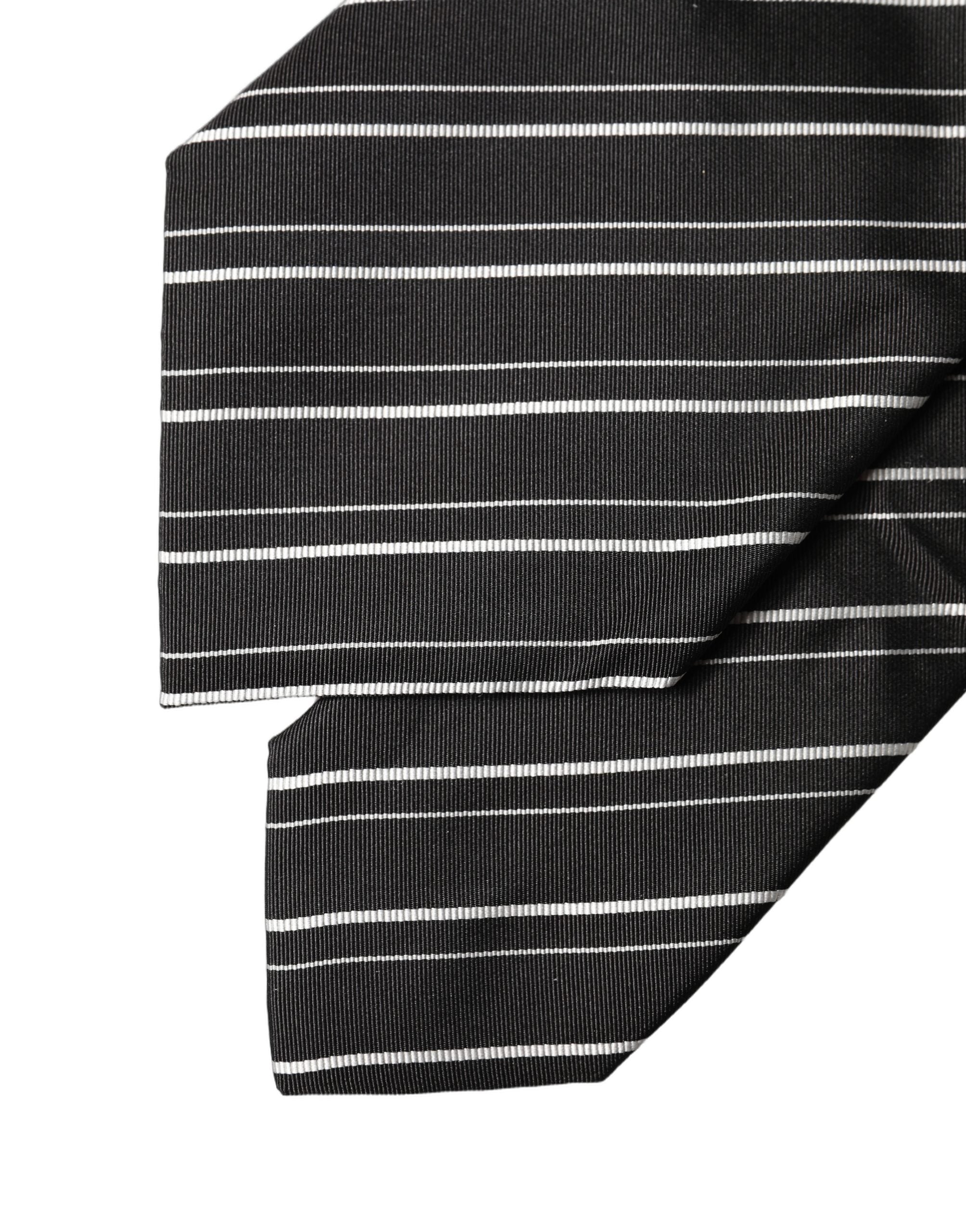 Dolce & Gabbana Black White Stripes Silk Adjustable Women Necktie Tie Dolce & Gabbana