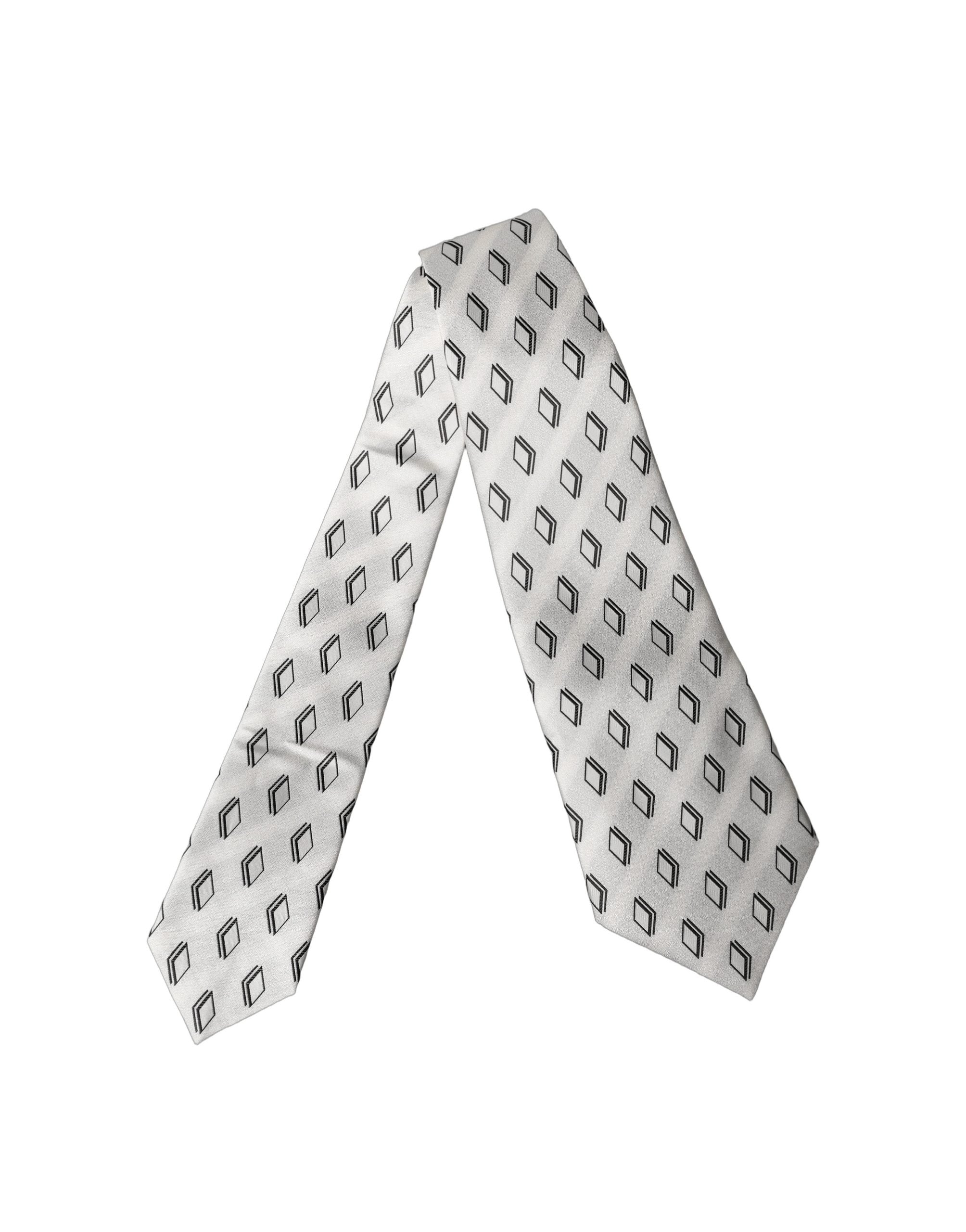 Dolce & Gabbana White Patterned Silk Adjustable Women Tied Necktie Tie Dolce & Gabbana