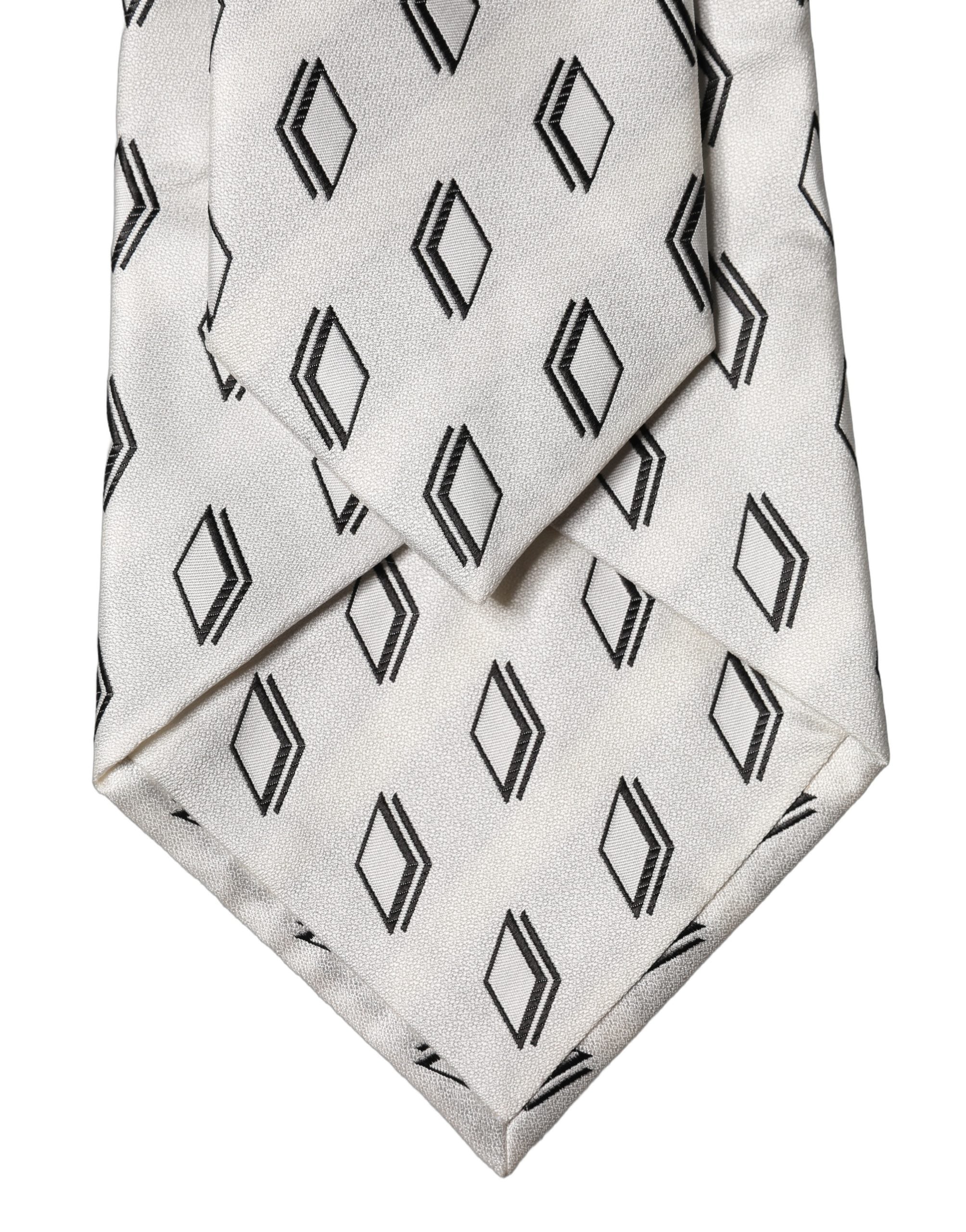 Dolce & Gabbana White Patterned Silk Adjustable Women Tied Necktie Tie Dolce & Gabbana