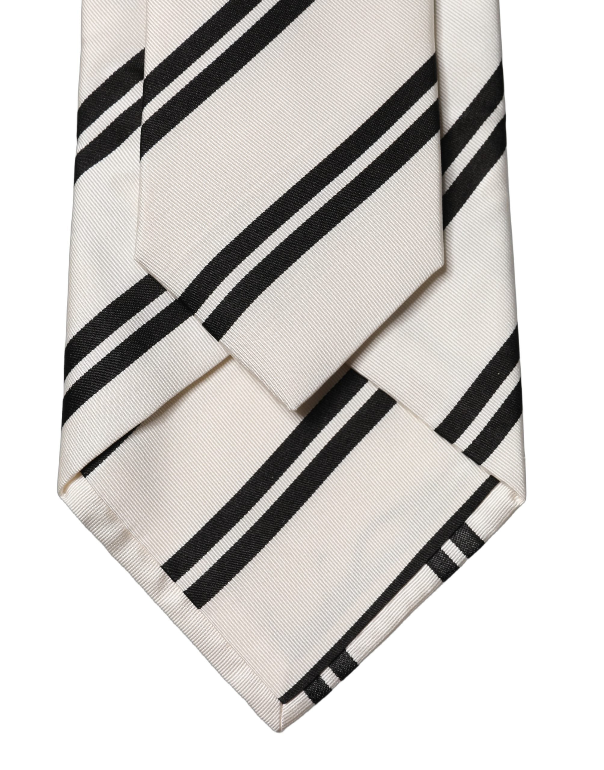 Dolce & Gabbana White Black Stripes Silk Adjustable Women Necktie Tie Dolce & Gabbana