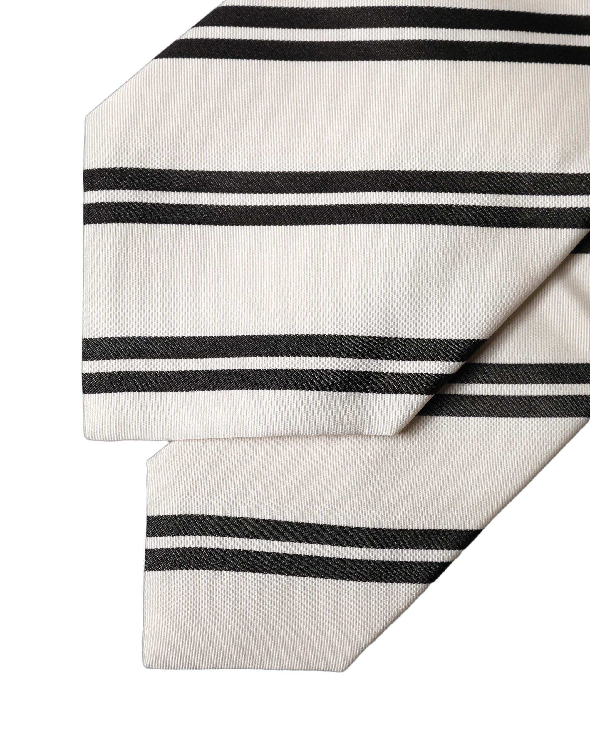 Dolce & Gabbana White Black Stripes Silk Adjustable Women Necktie Tie Dolce & Gabbana