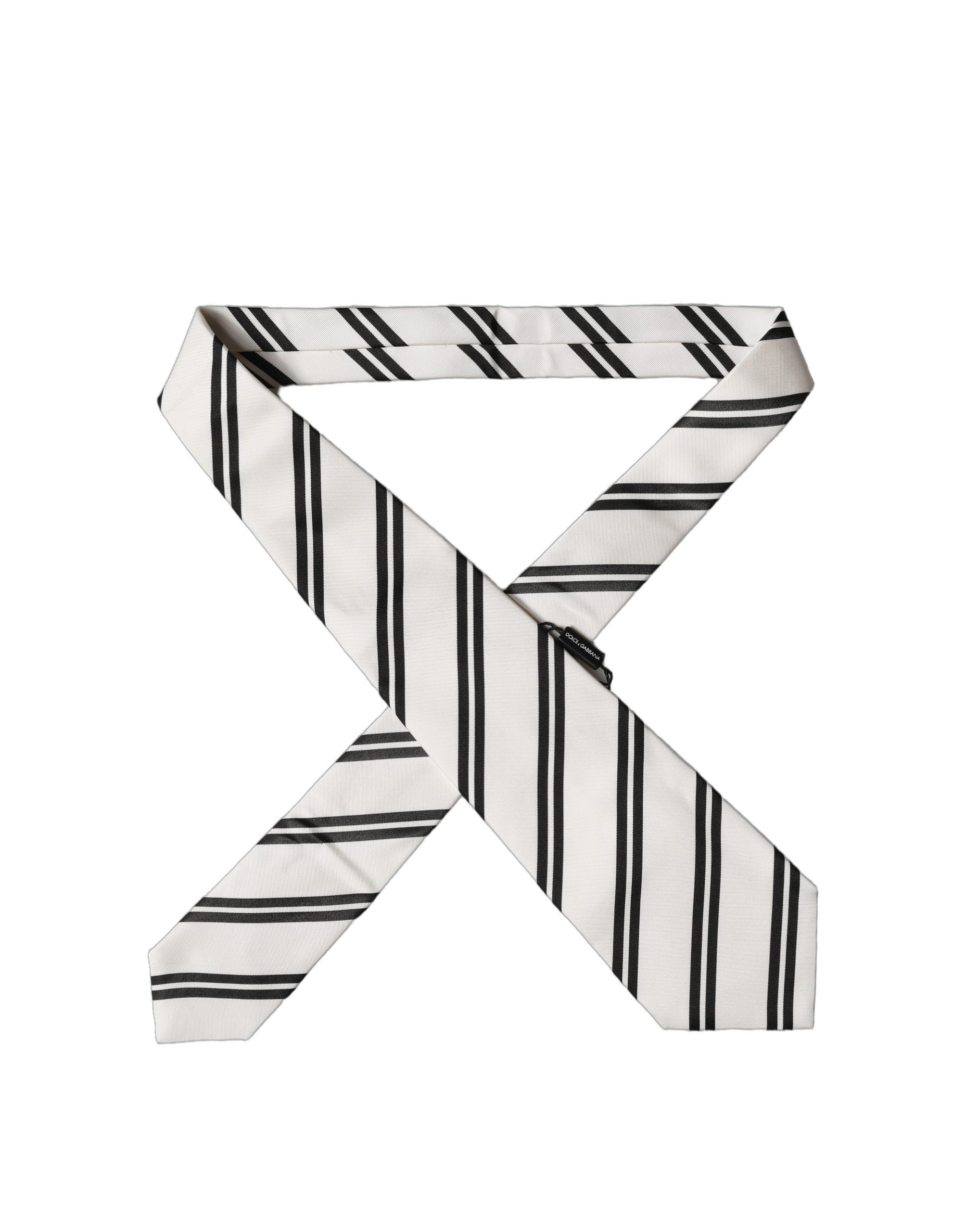 Dolce & Gabbana White Black Stripes Silk Adjustable Women Necktie Tie Dolce & Gabbana