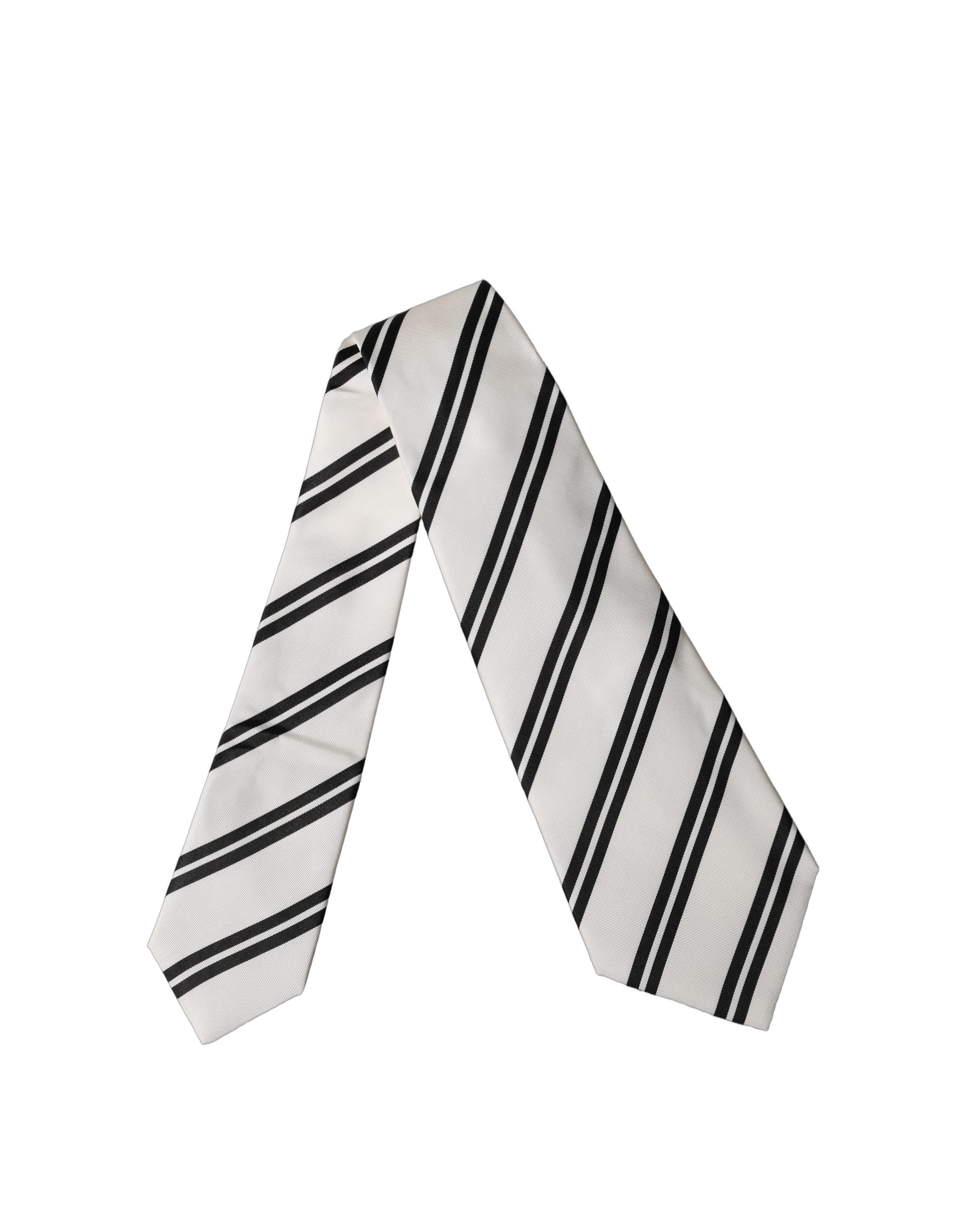Dolce & Gabbana White Black Stripes Silk Adjustable Women Necktie Tie Dolce & Gabbana