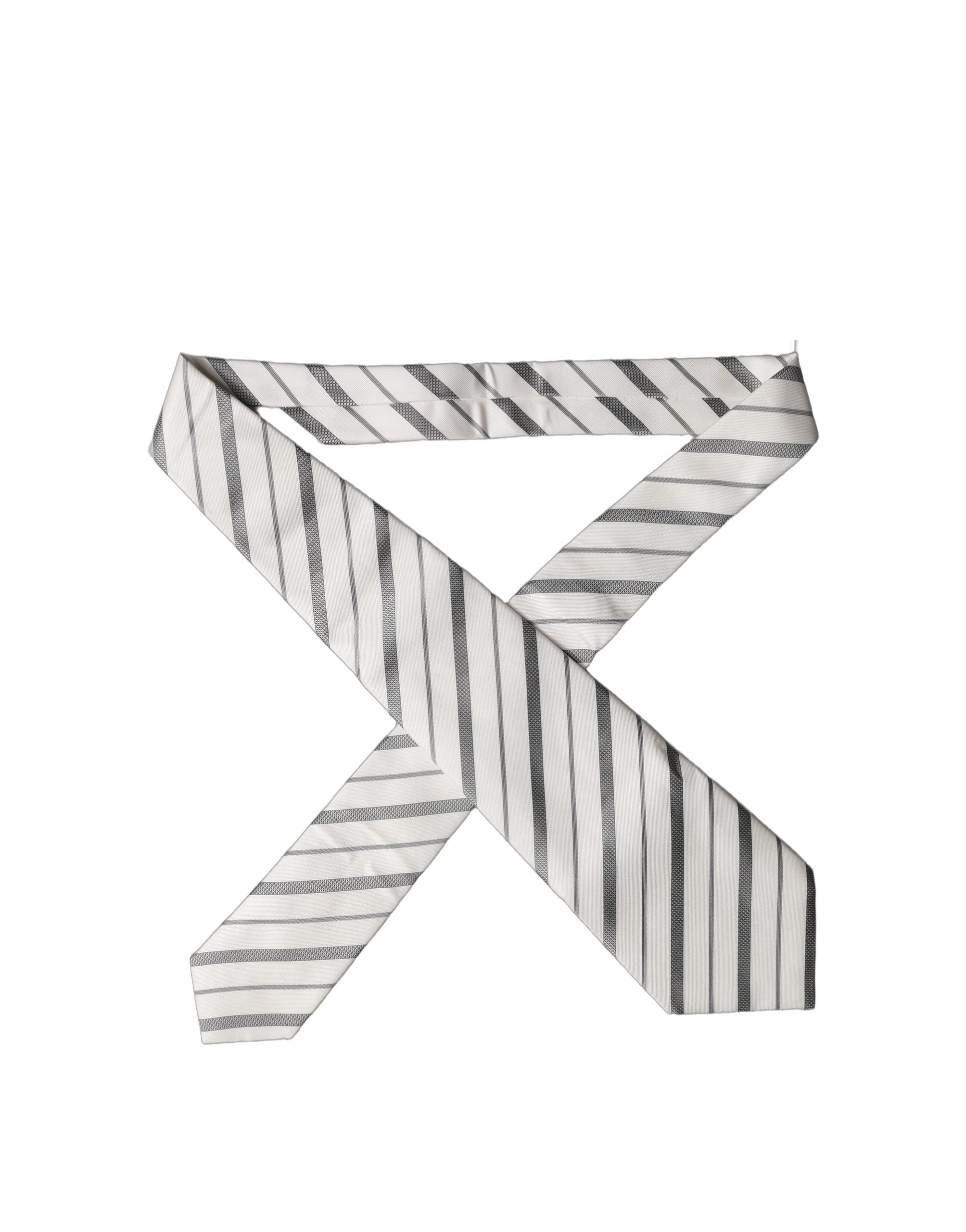 Dolce & Gabbana Black White Stripes Silk Adjustable Women Necktie Tie Dolce & Gabbana