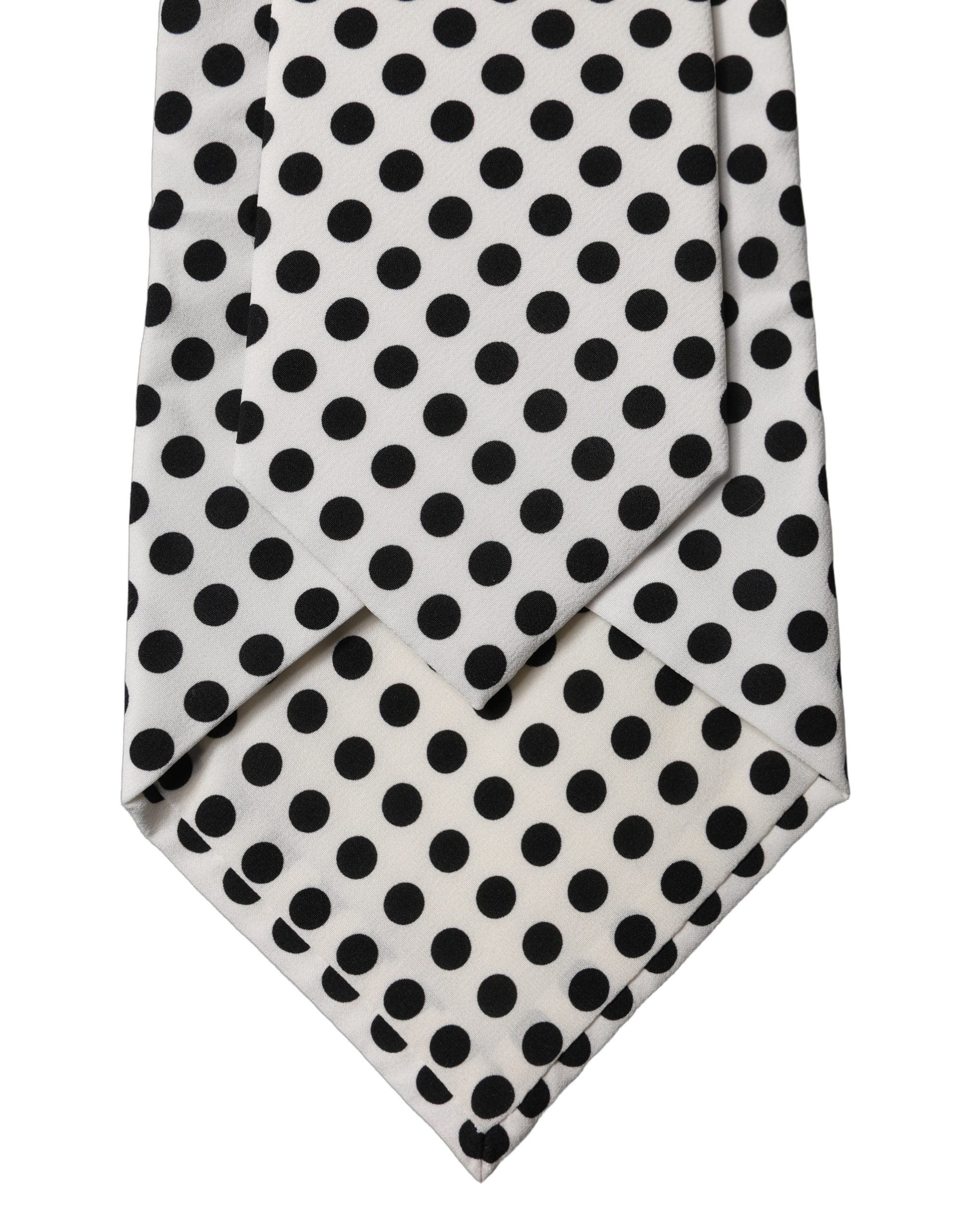 Dolce & Gabbana White Black Polka Dot Silk Adjustable Women Necktie Tie Dolce & Gabbana