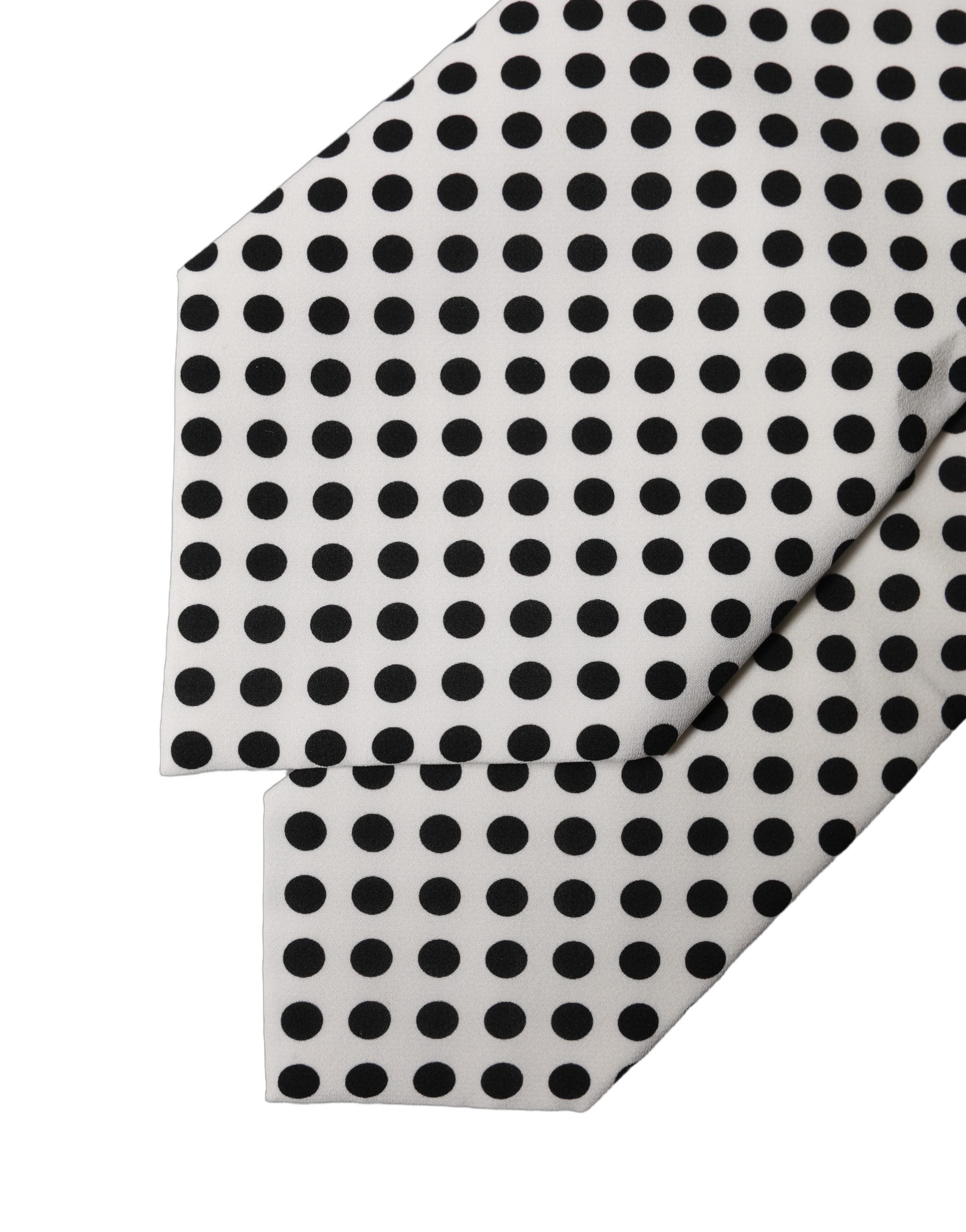 Dolce & Gabbana White Black Polka Dot Silk Adjustable Women Necktie Tie Dolce & Gabbana