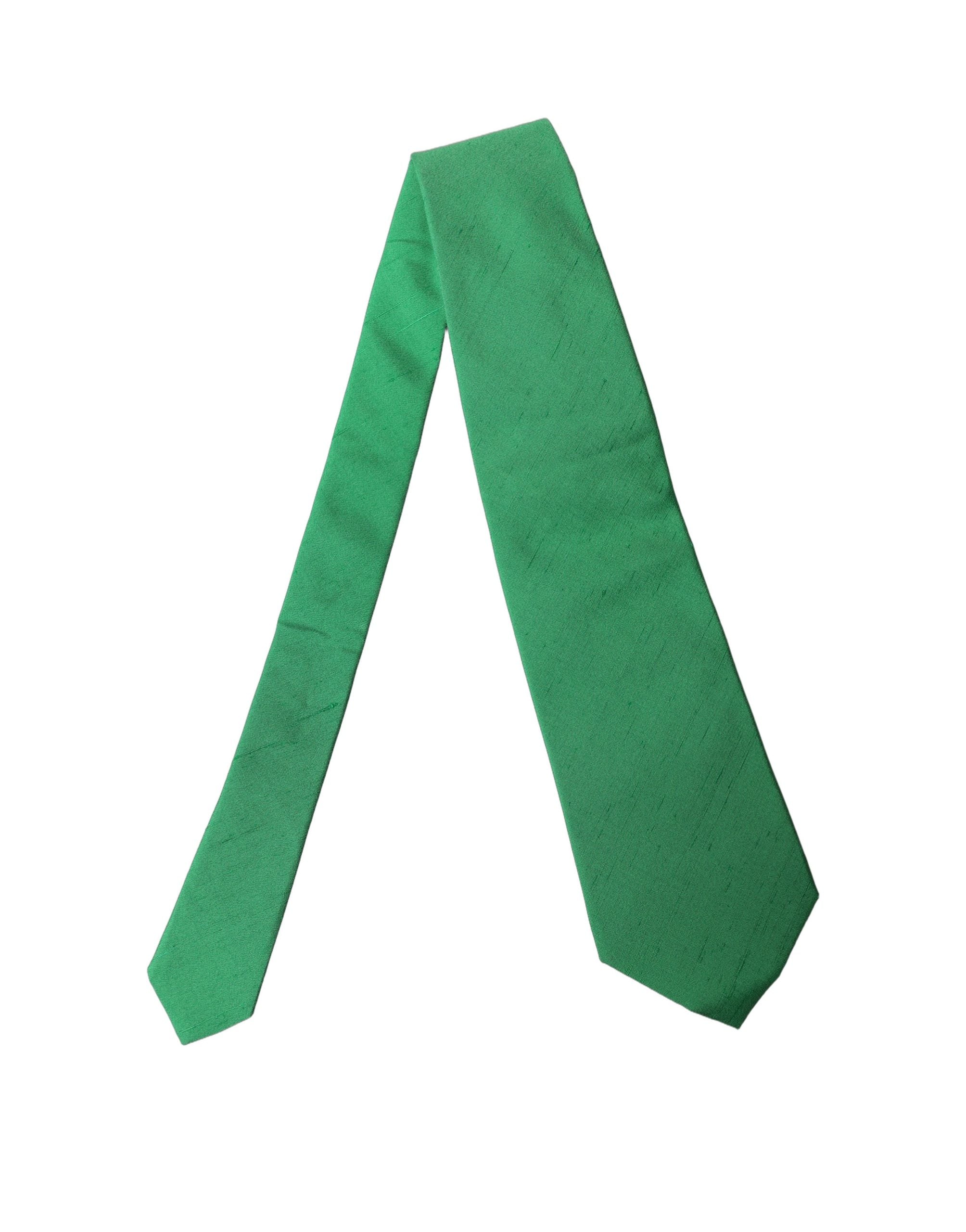 Dolce & Gabbana Green Solid Silk Cotton Adjustable Women Necktie Tie Dolce & Gabbana