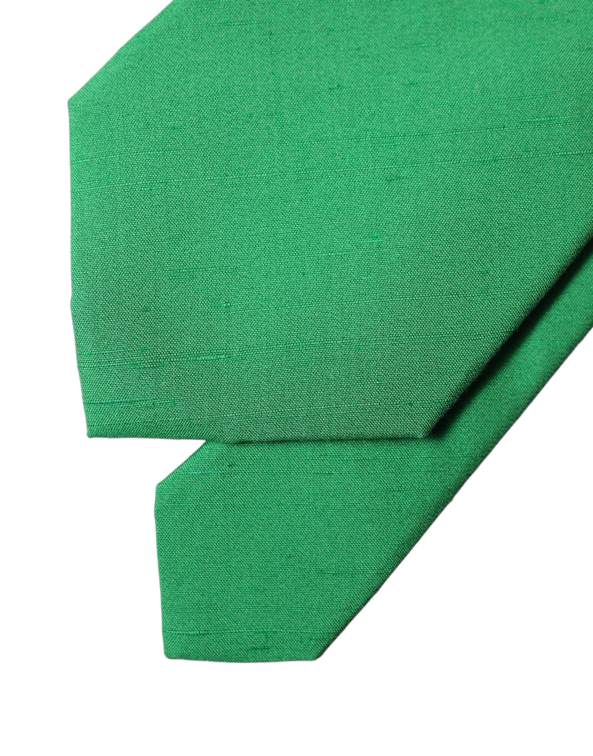 Dolce & Gabbana Green Solid Silk Cotton Adjustable Women Necktie Tie Dolce & Gabbana