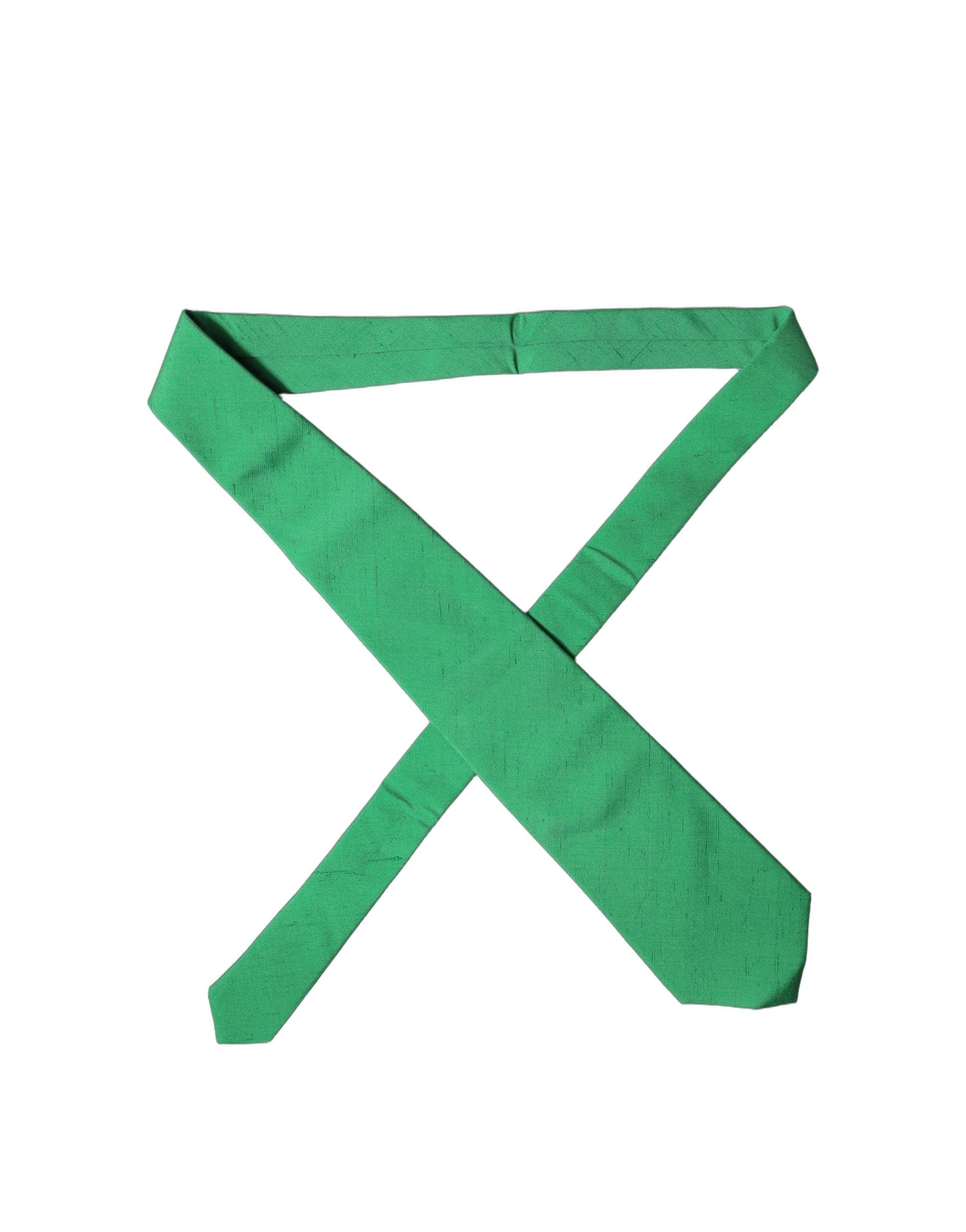 Dolce & Gabbana Green Solid Silk Cotton Adjustable Women Necktie Tie Dolce & Gabbana