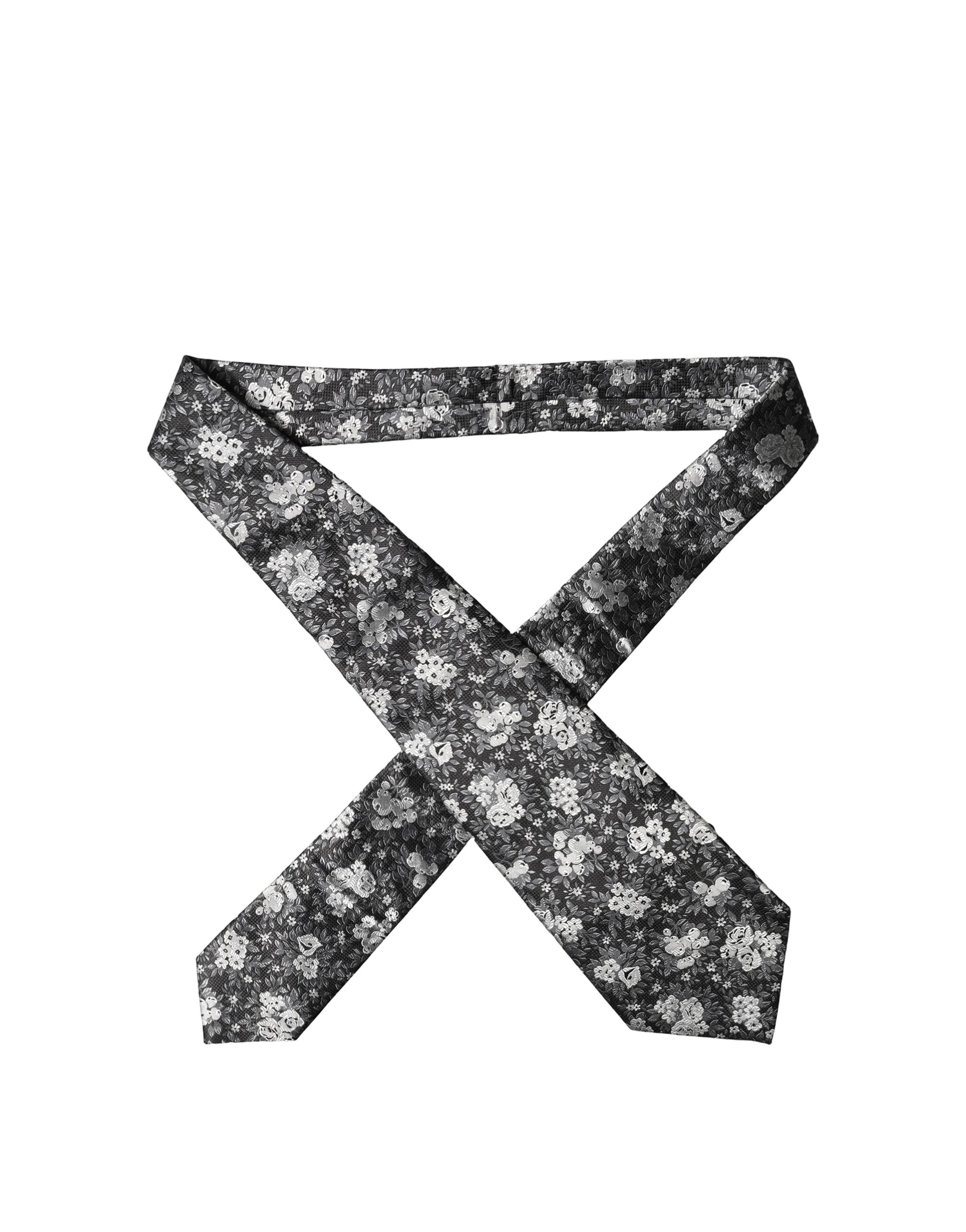 Dolce & Gabbana Black White Floral Silk Adjustable Women Necktie Tie Dolce & Gabbana