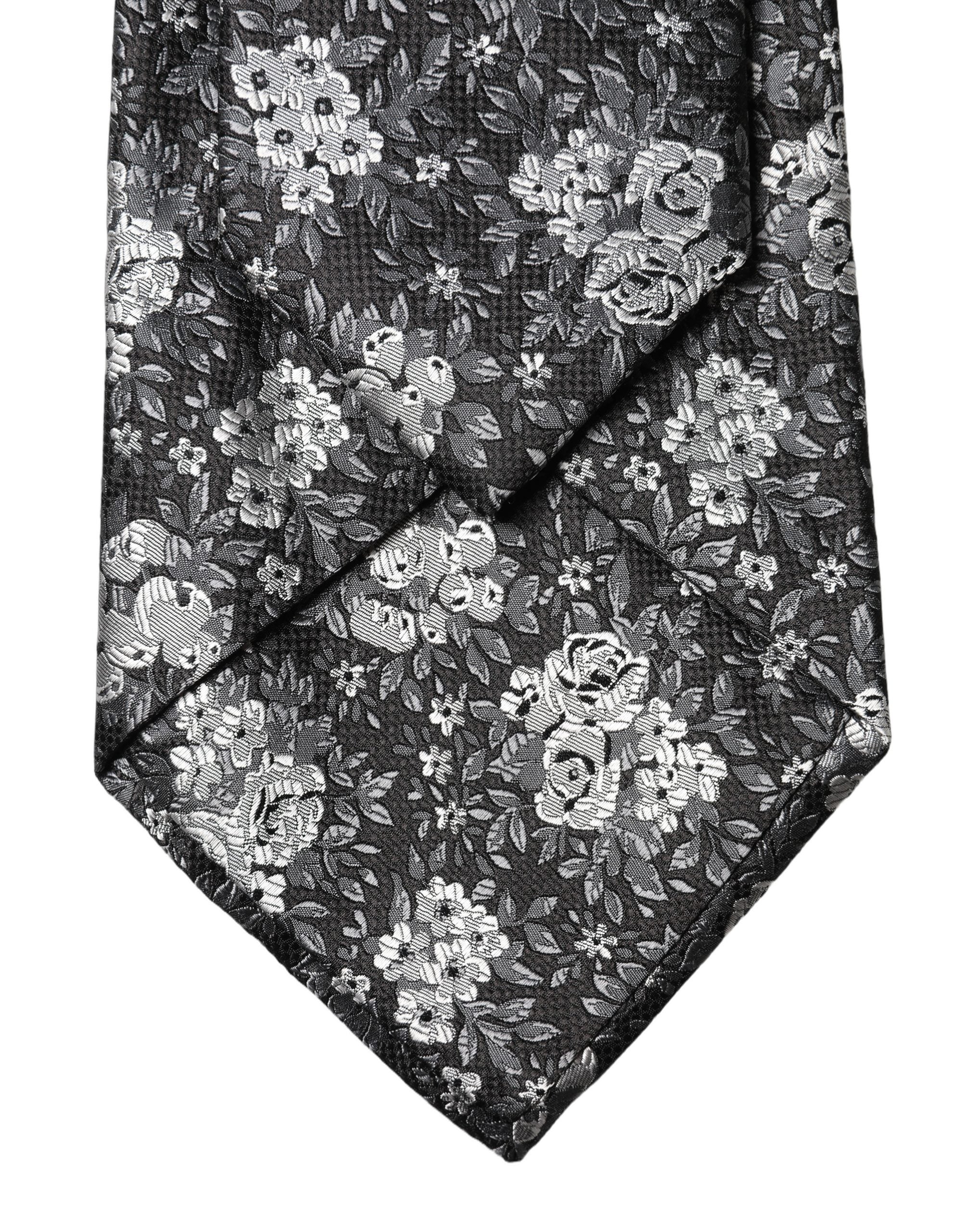 Dolce & Gabbana Black White Floral Silk Adjustable Women Necktie Tie Dolce & Gabbana