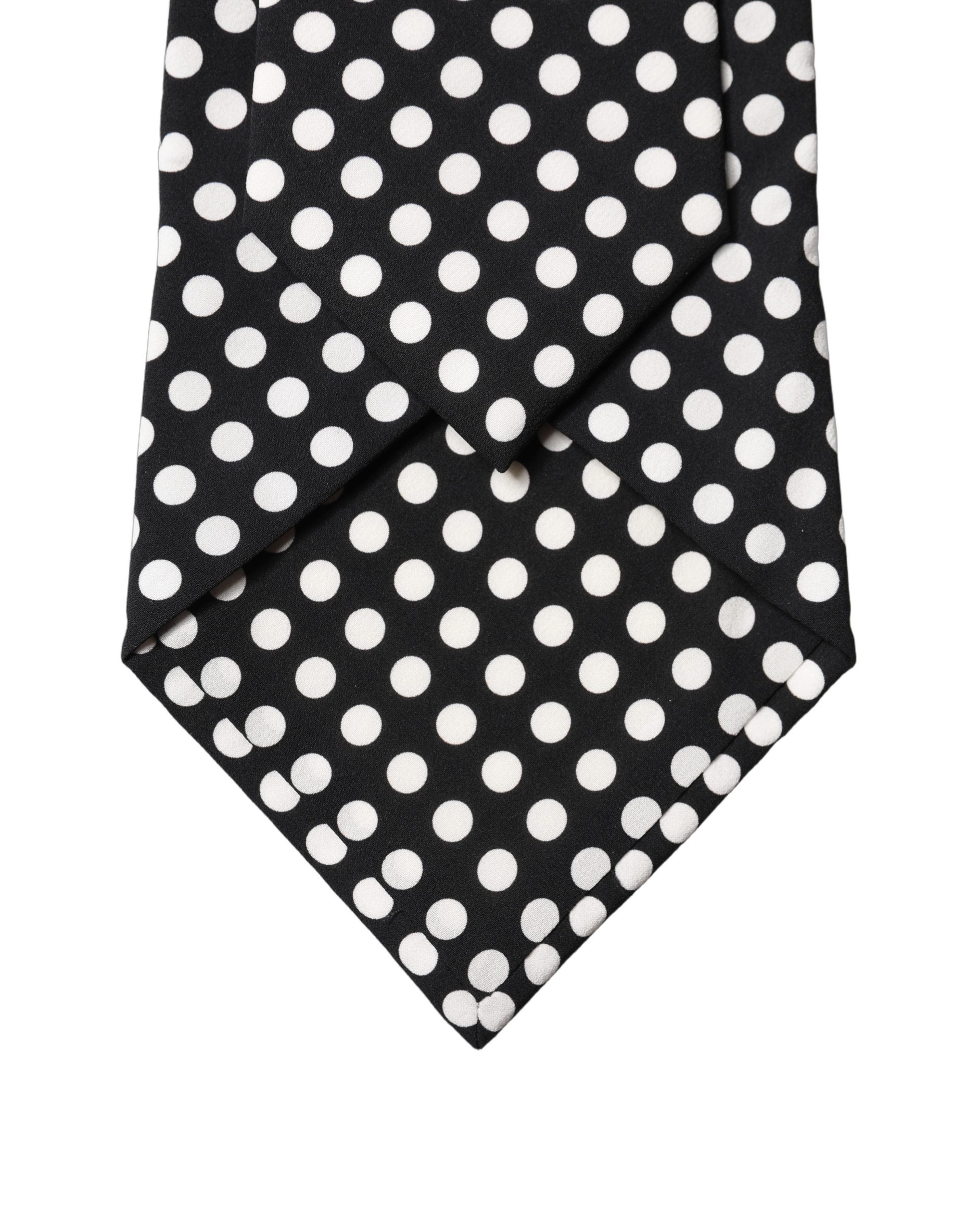 Dolce & Gabbana Black White Polka Dot Silk Adjustable Women Necktie Tie Dolce & Gabbana